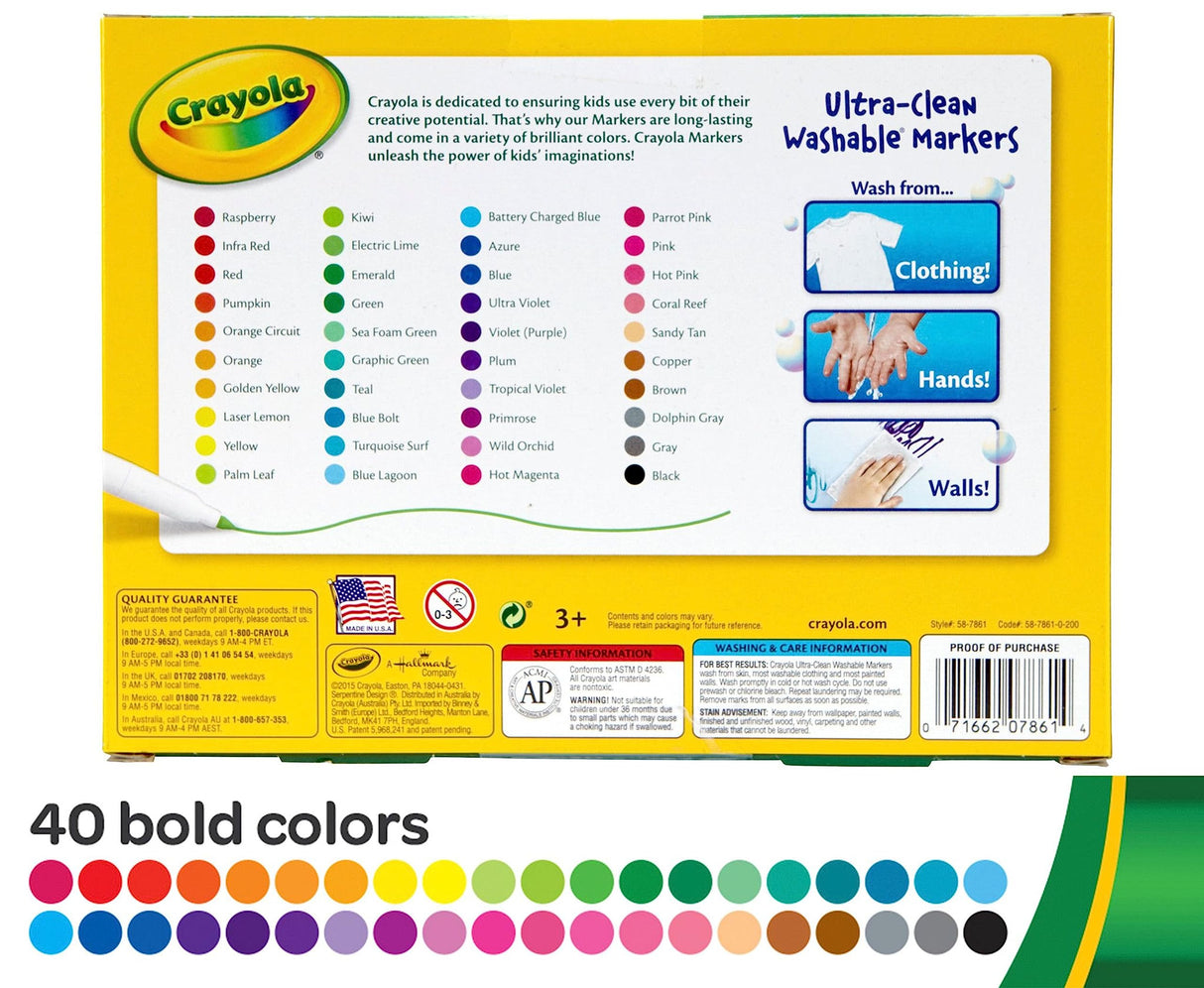 Crayola Ultra Clean Fine Line Washable Markers (40 Count), Colored Markers for Kids, Art Markers, Craft Supplies, Holiday Gifts, 3+ Crayola
