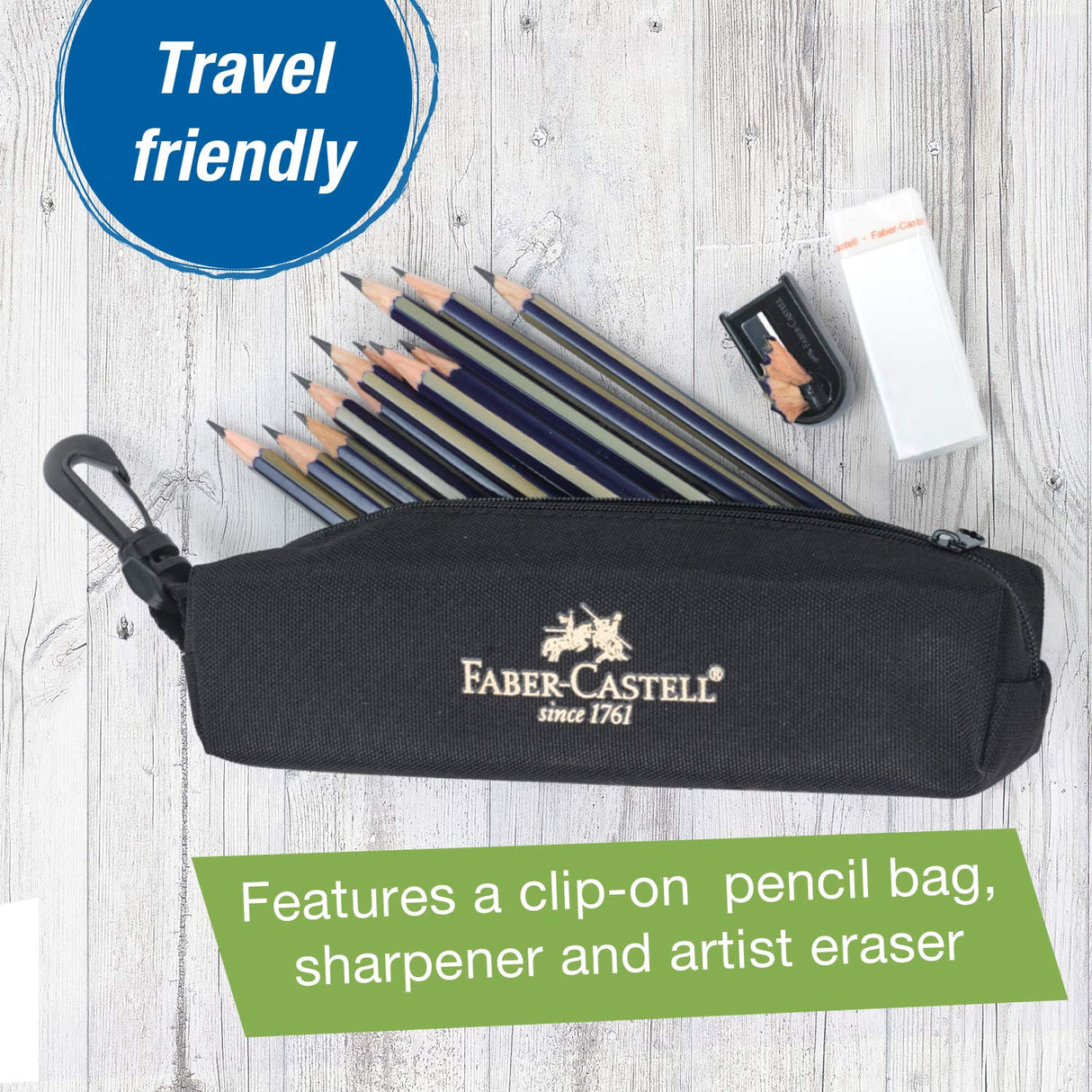 Faber-Castell Creative Studio Art On-The-Go Graphite Sketch Set – 15 Sketching Pencils and Accessories Faber-Castell