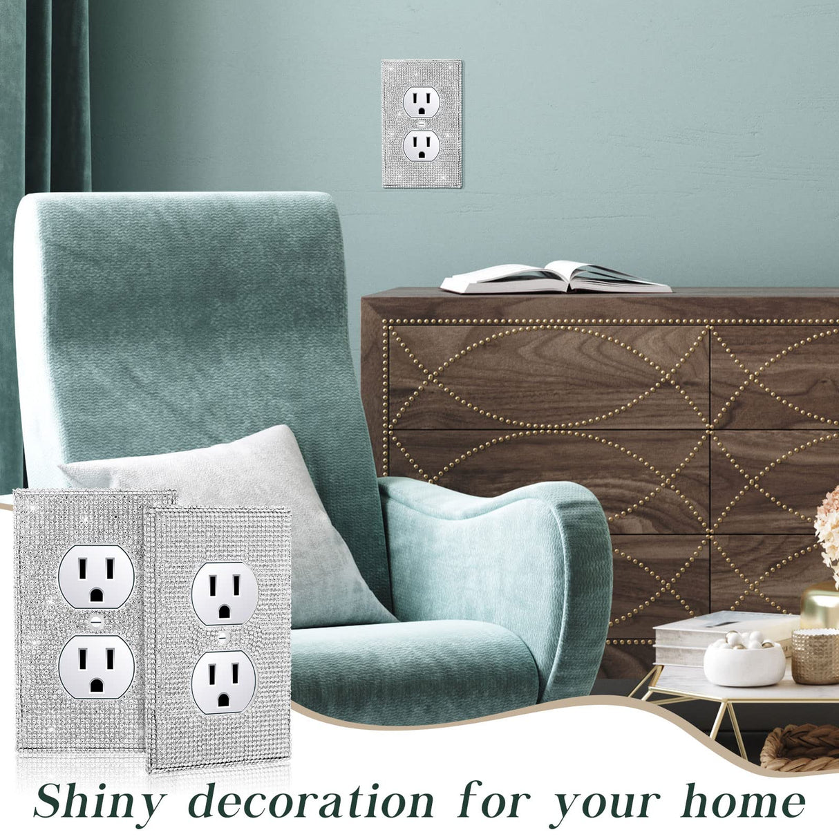 Kathfly 10 Pcs Silver Shiny Wall Plate Rhinestones Outlet Covers Decorative Bling Socket Covers for Outlets Glitter Wall Socket Cover for Room Home Kathfly