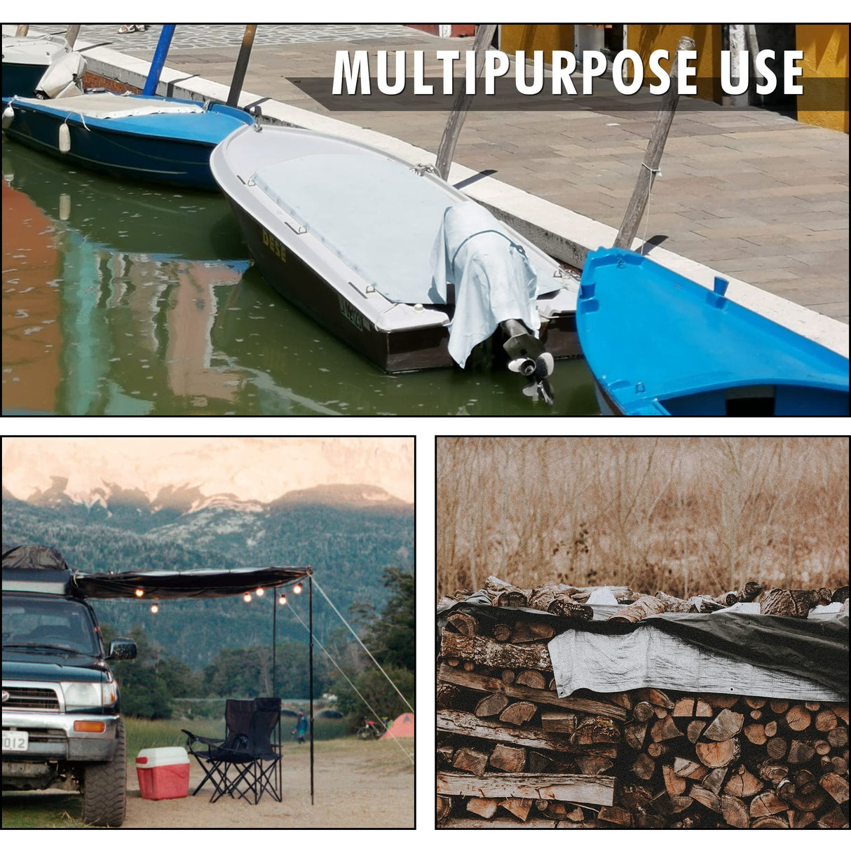 CARTMAN Finished Size 12x20 Feet Extra Thick 16 Mil Ultra Heavy Duty Poly Tarp, Multipurpose Protective Cover, UV Resistant, Waterproof Poly CARTMAN