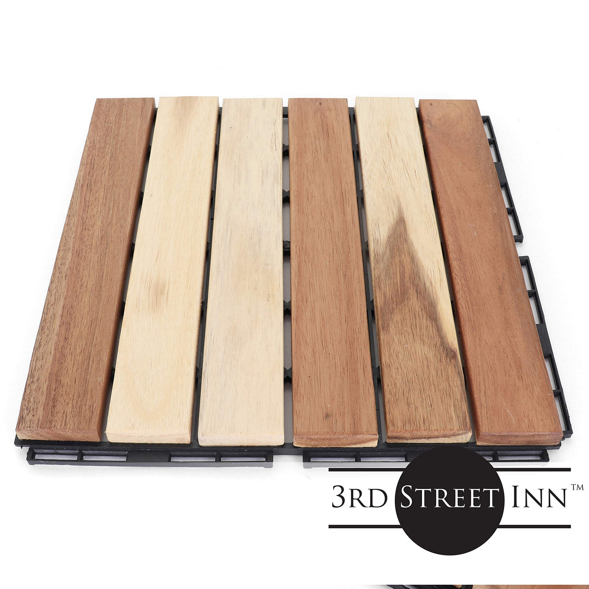 Deck Tiles - Patio Pavers - Acacia Wood Outdoor Flooring - Interlocking Patio Tiles - 12"x12" (20 Pack) - Natural Acacia Finish - Straight Pattern 3rd Street Inn