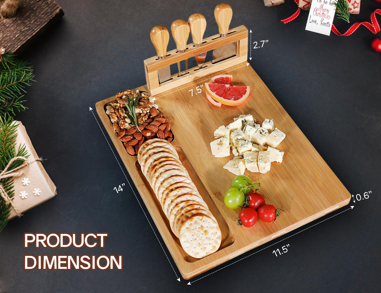 Easoger Cheese Board and Knife Set - Extra Large Charcuterie Boards with Magnetic Knife Holder, Cheese Platter Gift for Christmas, House Warming, Easoger