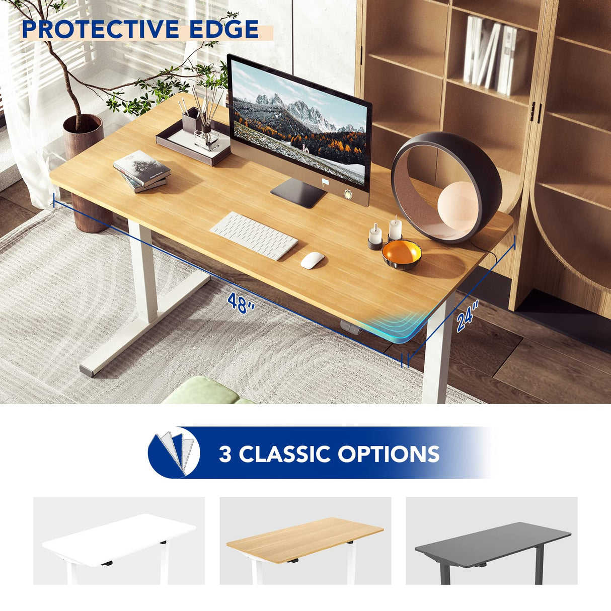 SANODESK Electric Standing Desk 48 x 24 Inches, Height Adjustable Stand Up Desk w/2-Button Controller, Ergonomic Computer Desk for Home Office, White SANODESK