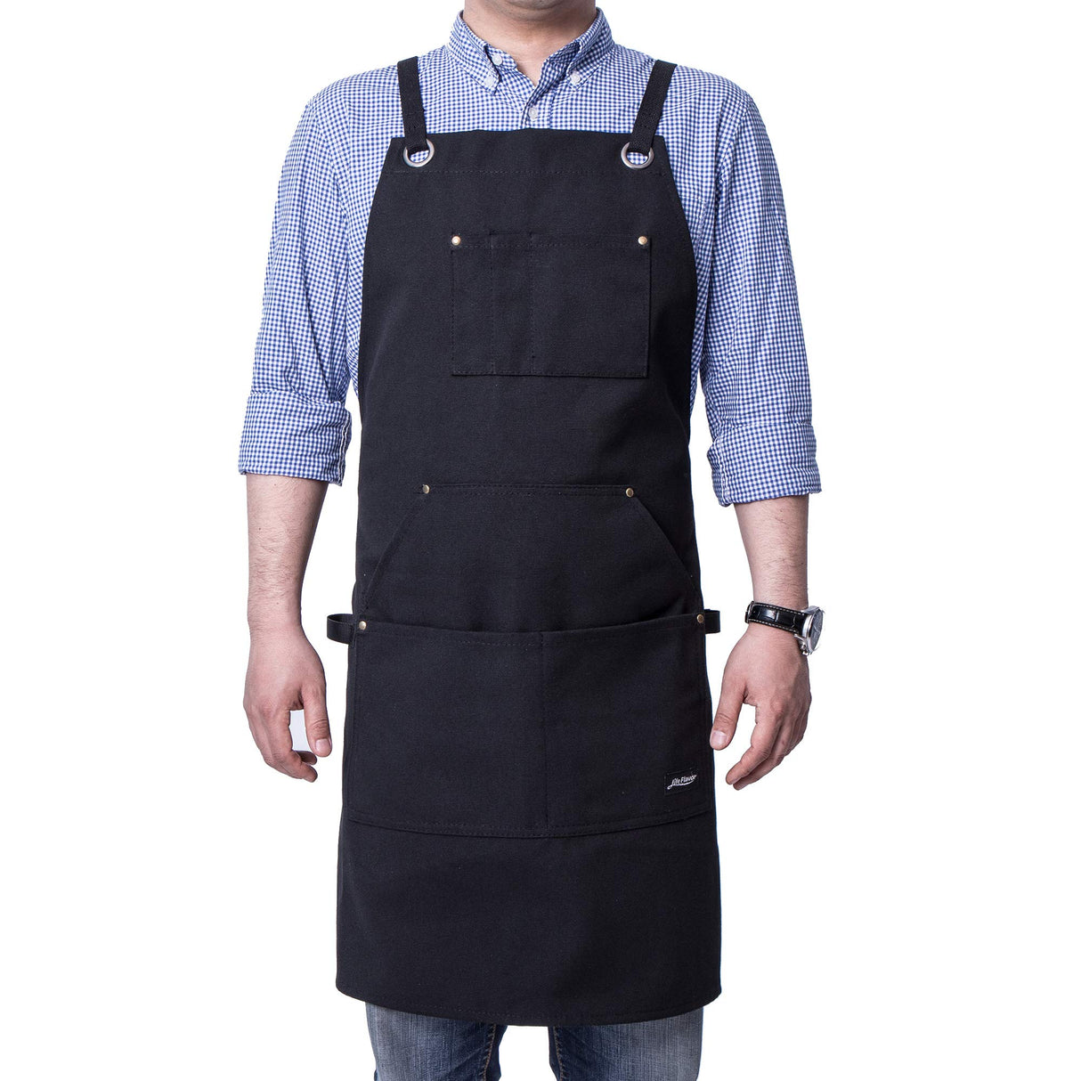Life Flavor Heavy Duty Canvas Work Apron,Tool Pockets, Back Straps Adjustable(black) Life Flavor
