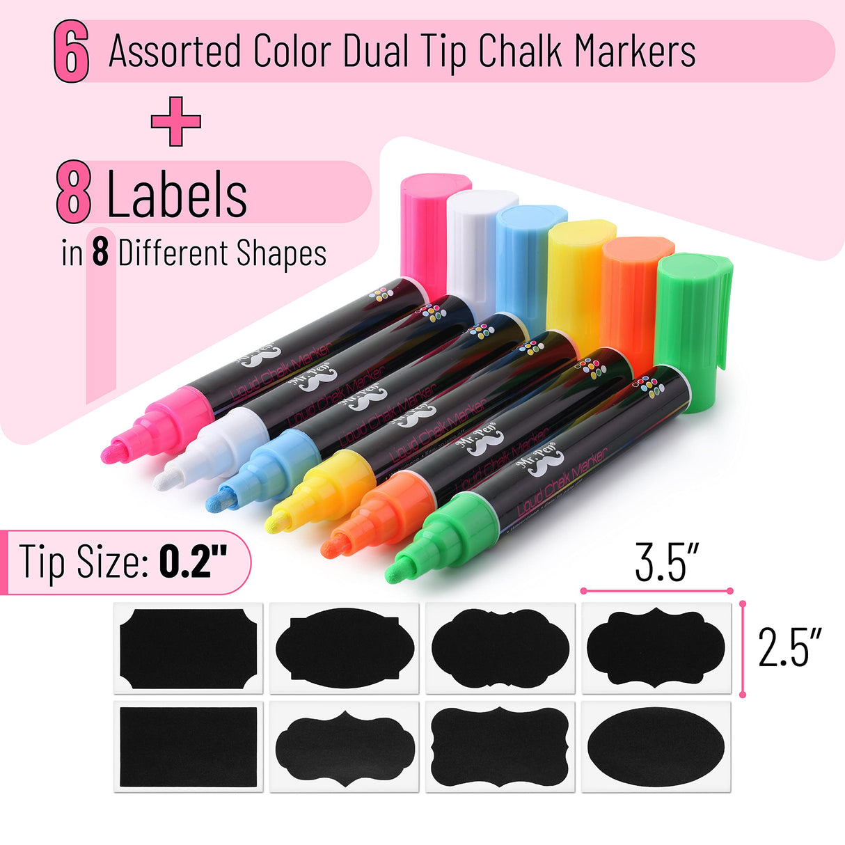 Mr. Pen- Chalk Markers, 6 Pack, Dual Tip, Vibrant Colors, 8 Labels, Chalkboard Markers, Liquid Chalk Markers, Chalk Pens, Chalk Markers for Mr. Pen