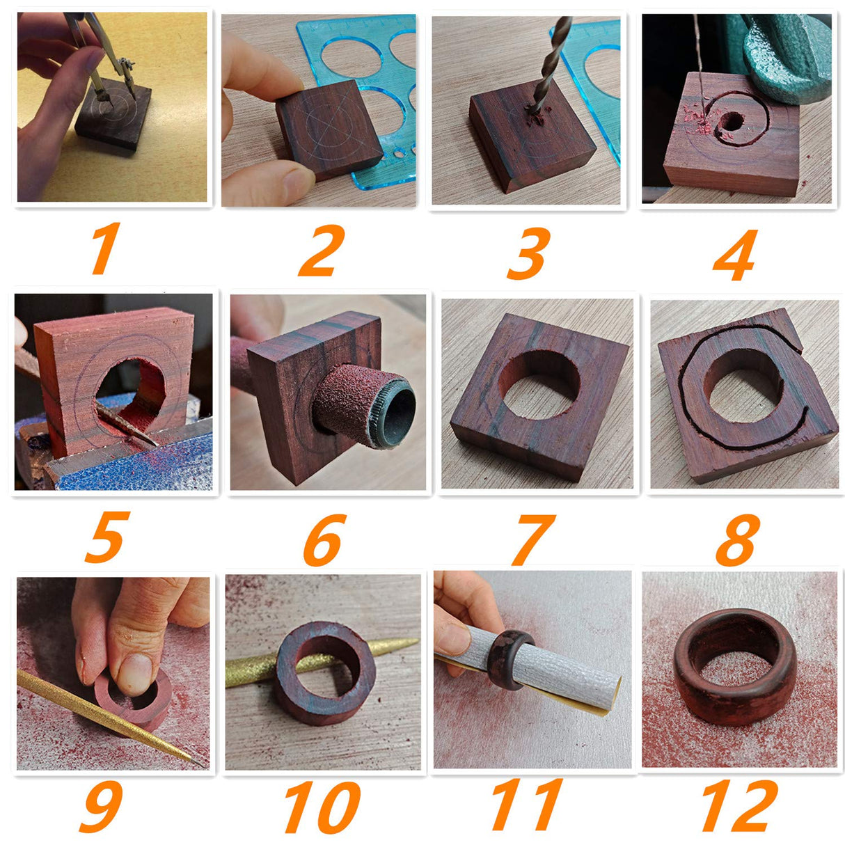 DEUXPER Wooden Pieces for Wood Jewelry Ring Making, 21pcs Wood Ring Materials with Different Natural Wooden Textures, Wood Blanks for DIY Wooden DEUXPER