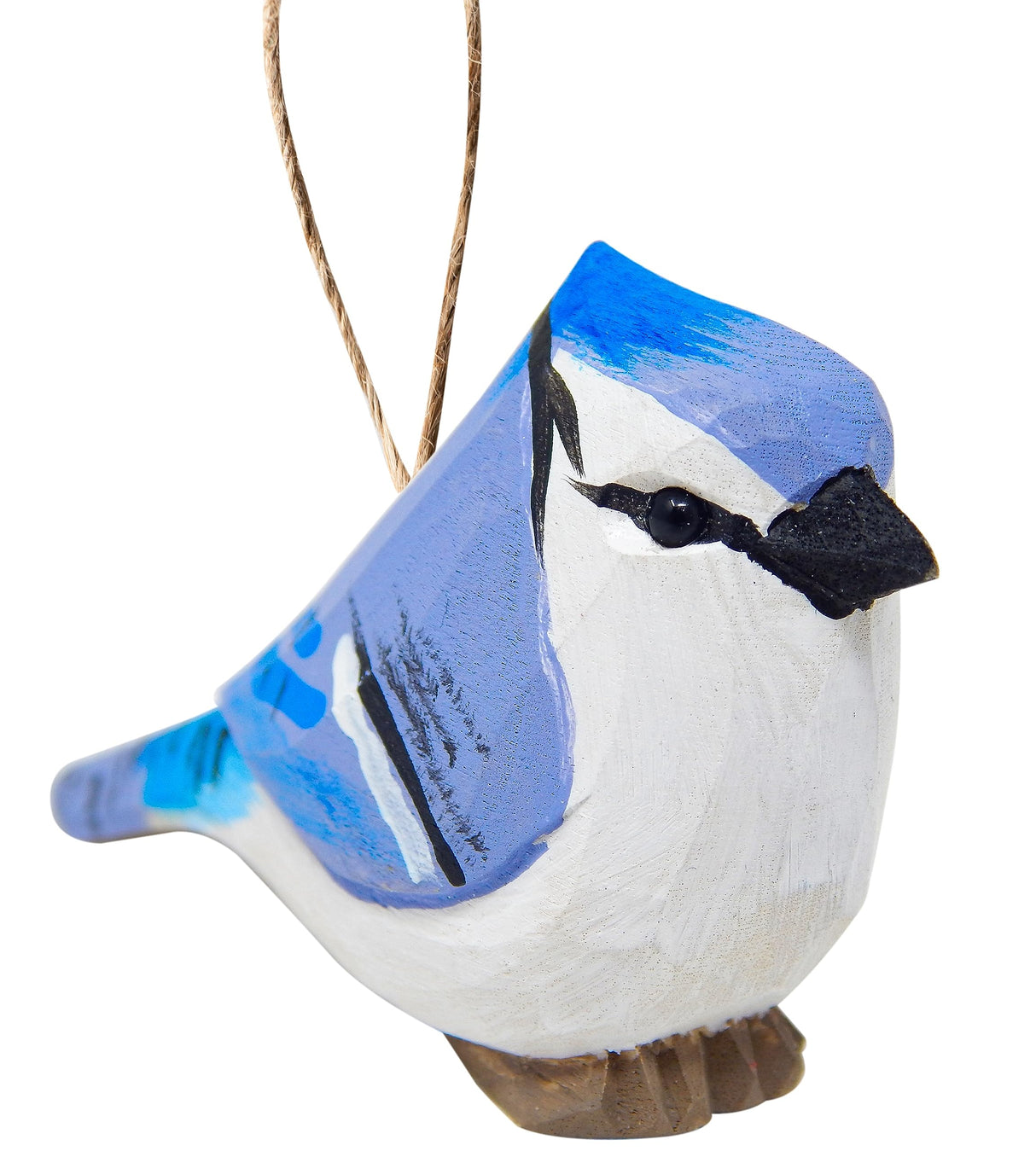 Blue Jay Bird Wood Ornament Hanging Figure Handmade Carved Decoration Selsela