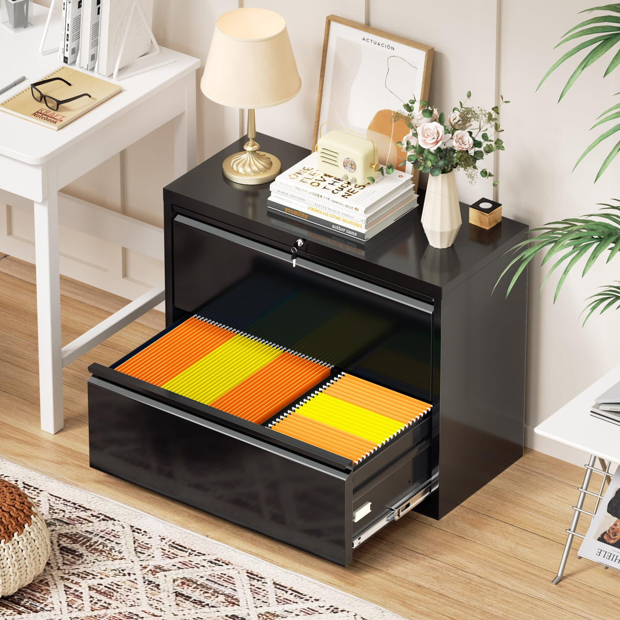 INTERGREAT File Cabinet 2 Drawers, Metal Lateral Filing Cabinet with Lock for Home Office, Locking Horizontal File Cabinet for Hanging Files INTERGREAT