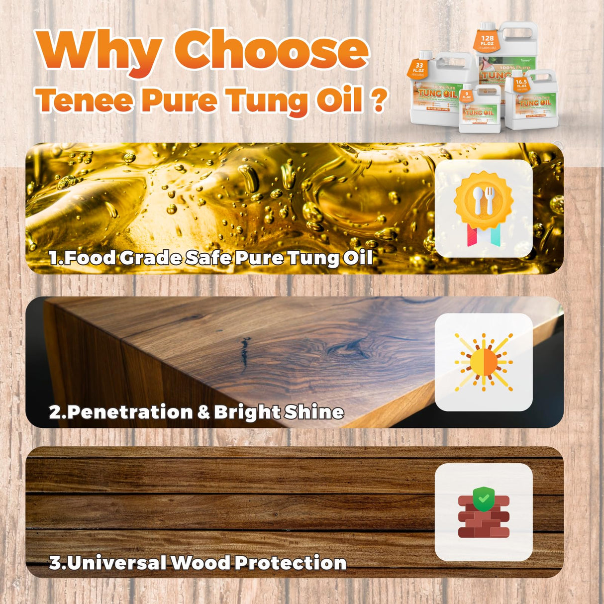 Tenee 9 Fl Oz Pure Tung Oil – Food Safe Wood Sealer Preferred by Experienced Craftsmen – Waterproof Tung Oil That Strengthens & Protect Wood – Wood Tenee