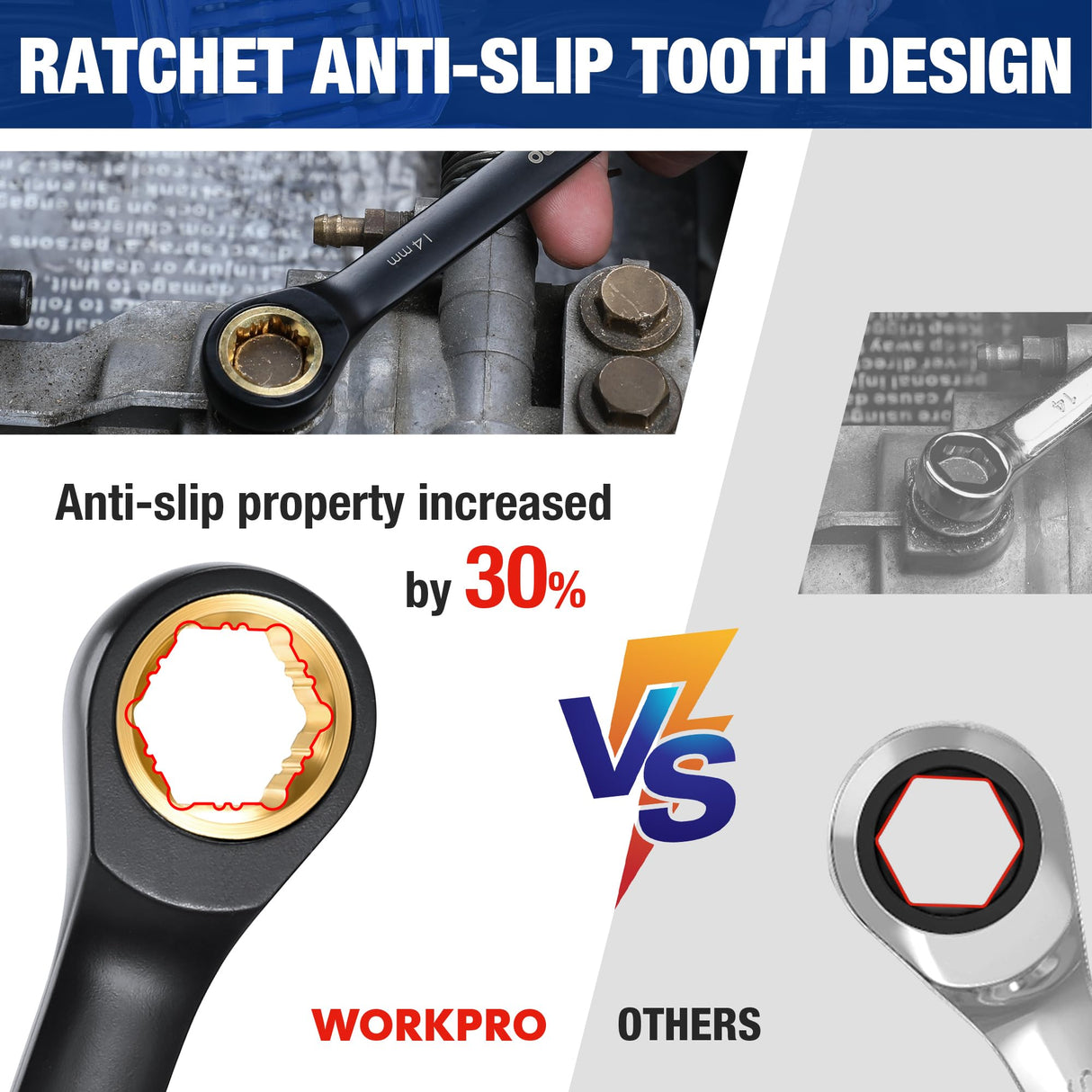 WORKPRO 22-Piece Ratcheting Wrench Set, Anti-slip Teeth, Ratchet Combination Wrench Sets with Organizer Box, Metric 6-18mm & SAE 1/4-3/4", Black WORKPRO