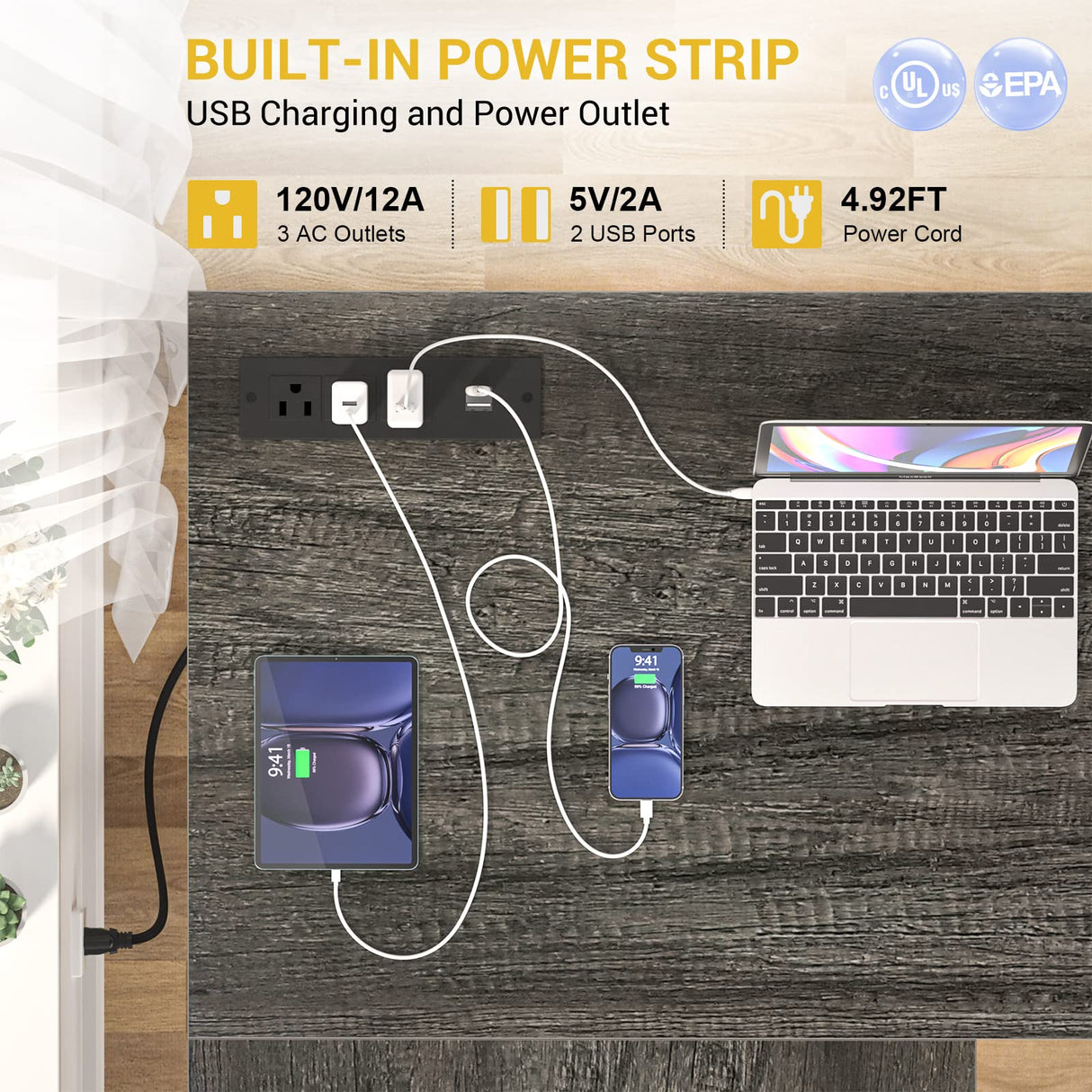 Aheaplus L Shaped Desk with Power Outlet, LED Strip & Storage Shelf for Gaming and Home Office Aheaplus