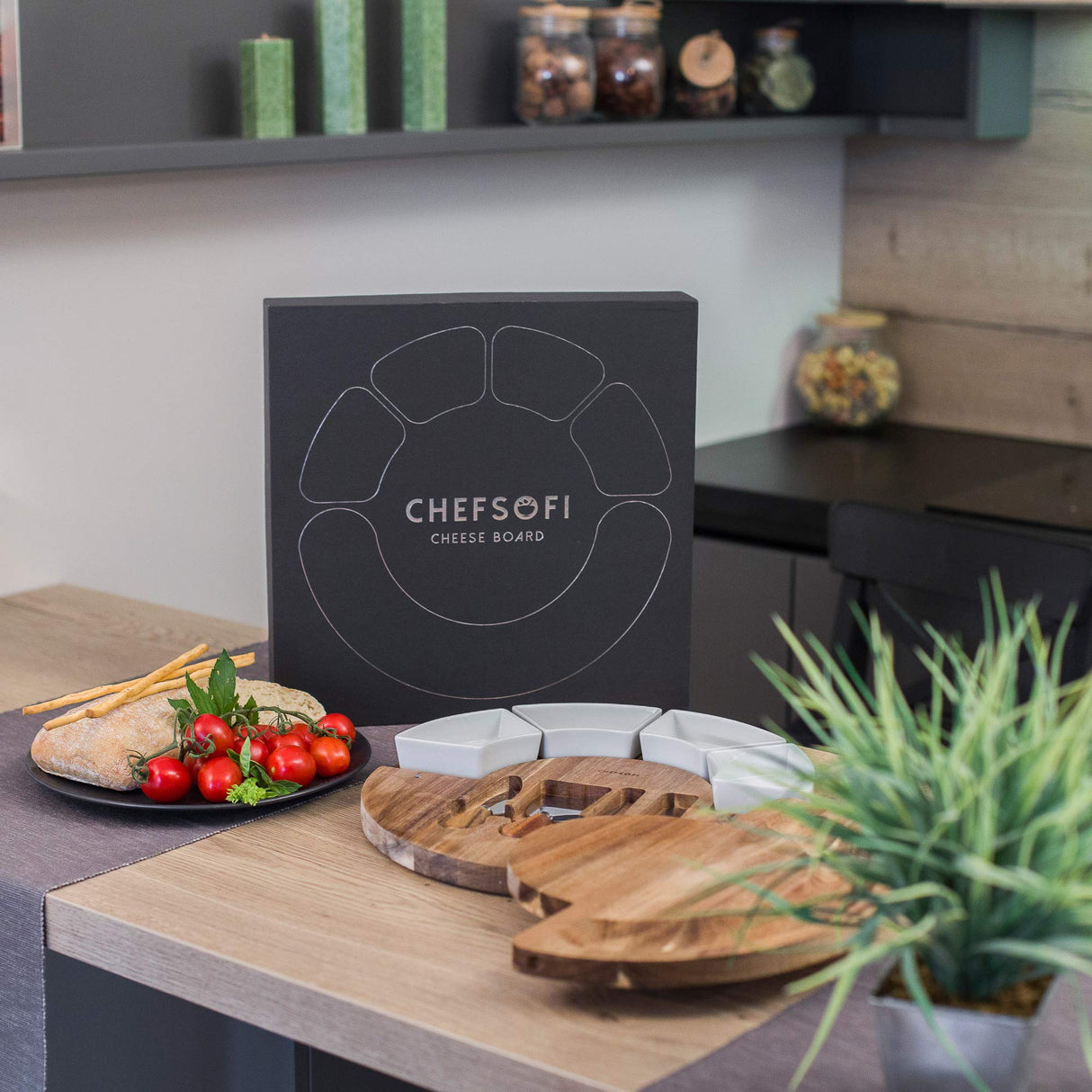 Charcuterie Cheese Board and Platter Set - Made from Acacia Wood - US Patented 13 inch Cheese Cutting Board and Knife for Entertaining and Serving - ChefSofi