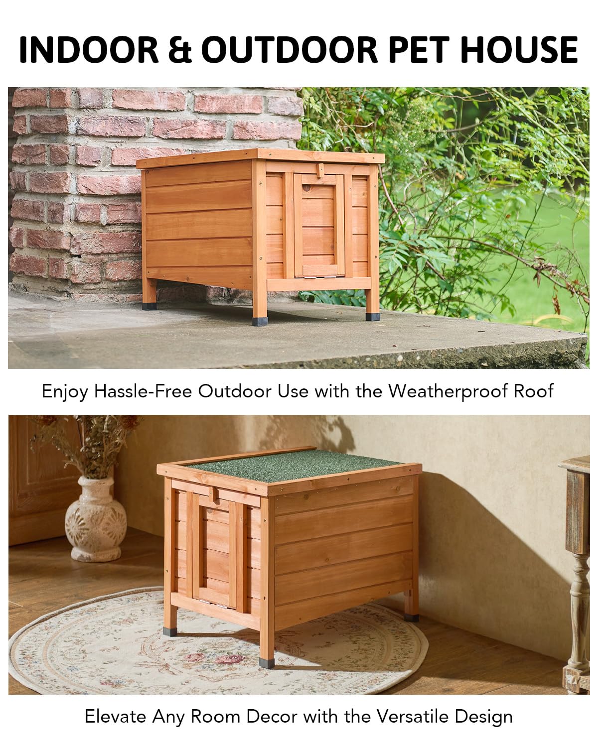 CO-Z Outdoor Cat House, Weatherproof Rabbit Hutch Hideout Indoor Bunny Cage, Wooden Outside Shelter for Feral Cats, Rabbits, Chicken, Small Animal, CO-Z