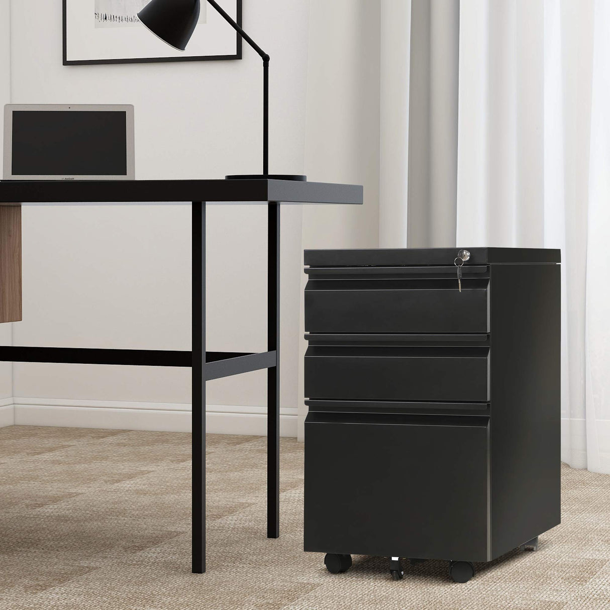 SUXXAN 3 Drawer Mobile File Cabinet with Lock, Under Desk Metal Filing Cabinet for Office,Home,Vertical Cabinet Legal/Letter Size, Fully Assembled SUXXAN
