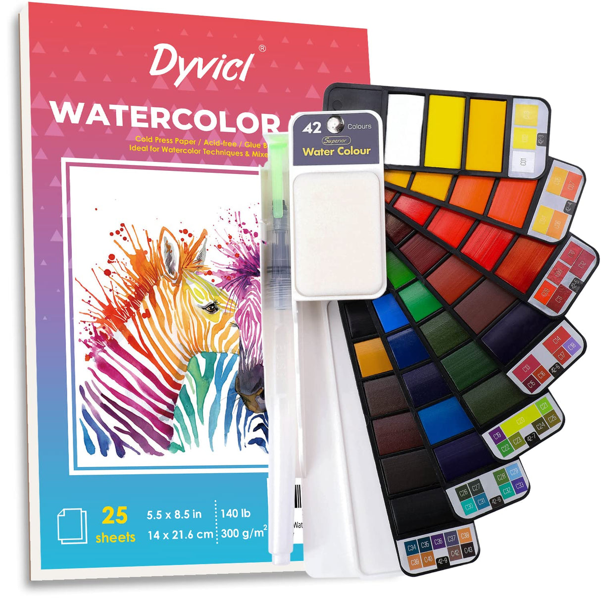 Dyvicl Watercolors 42 Colors and Watercolor Paper Pad Dyvicl
