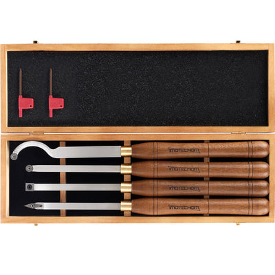IMOTECHOM 4-Pieces Carbide Tipped Woodturning Tools Lathe Chisel Set with Stainless Steel Blade, Wooden Box