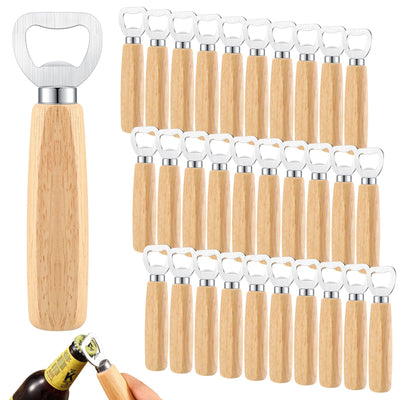 Lounsweer 30 Pcs Wood Wine Bottle Opener Stainless Steel Bottle Opener Wood Handheld Heavy Duty Bartender Bottle Openers Cider Engraved Gift Set for