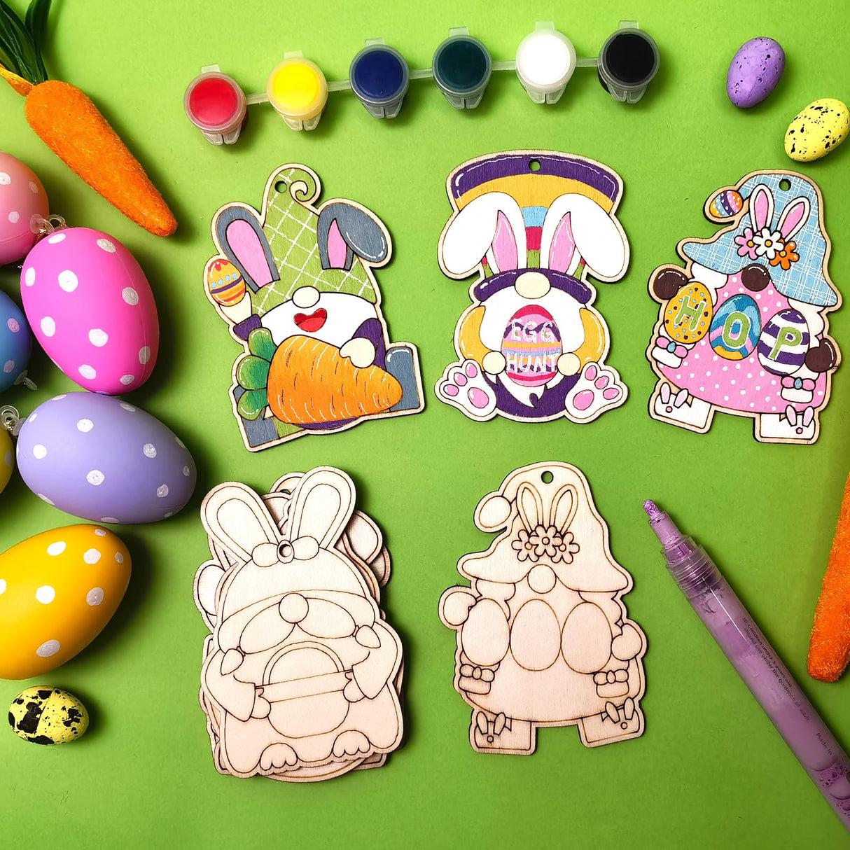 48 Pieces Easter Gnome Crafts Wooden Gnome Ornaments Cutouts Unfinished Wood Blanks Hanging Slices for Easter Spring Tree Elf Gnome to Paint (48) Generic