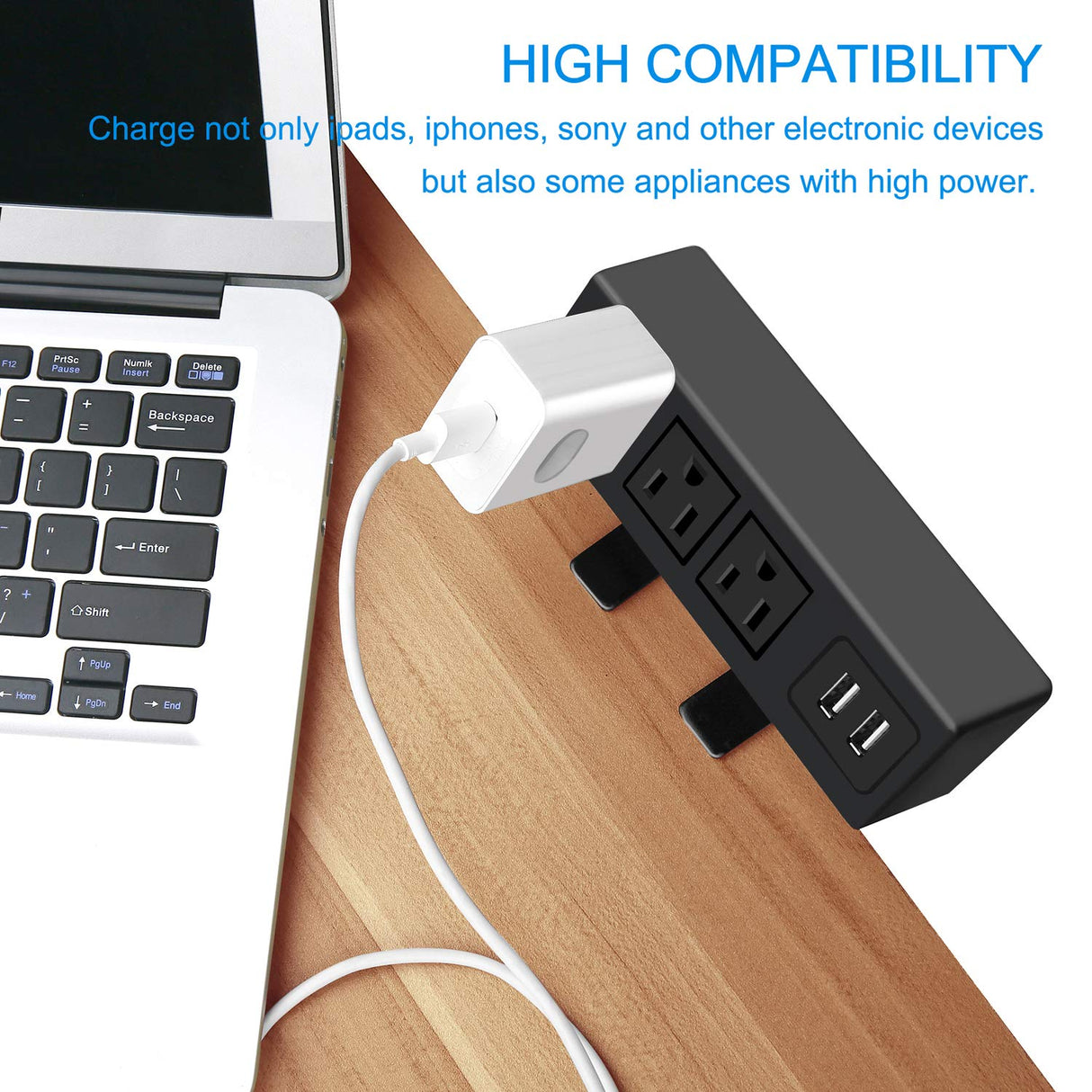 CCCEI 3 Outlet Desk Clamp Power Strip with USB Ports, Desktop Power Strip Surge Protector 1200J. Desk Mount Charging Power Station, on Desk Edge CCCEI