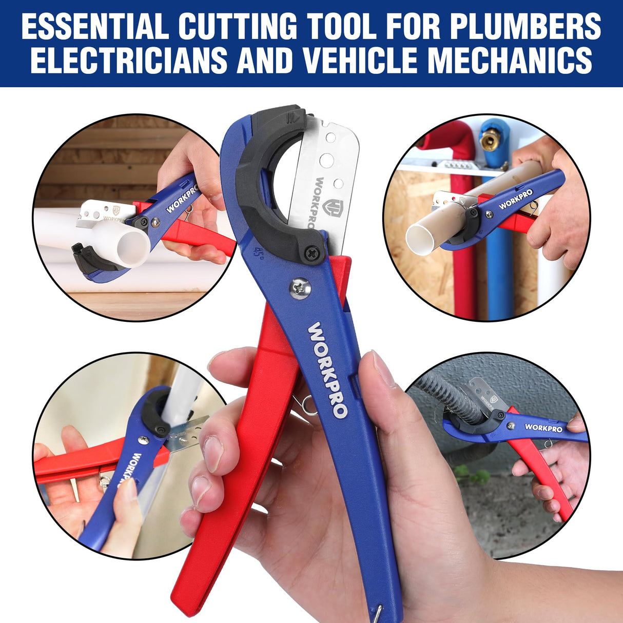 WORKPRO PEX Pipe Cutter with Sharp 7Cr17MoV Blades, Hose Cutter with 1/8"-1-5/8" Cutting Capacity, Tubing Cutter for PPR, PE, PP, and Rubber Hoses, WORKPRO