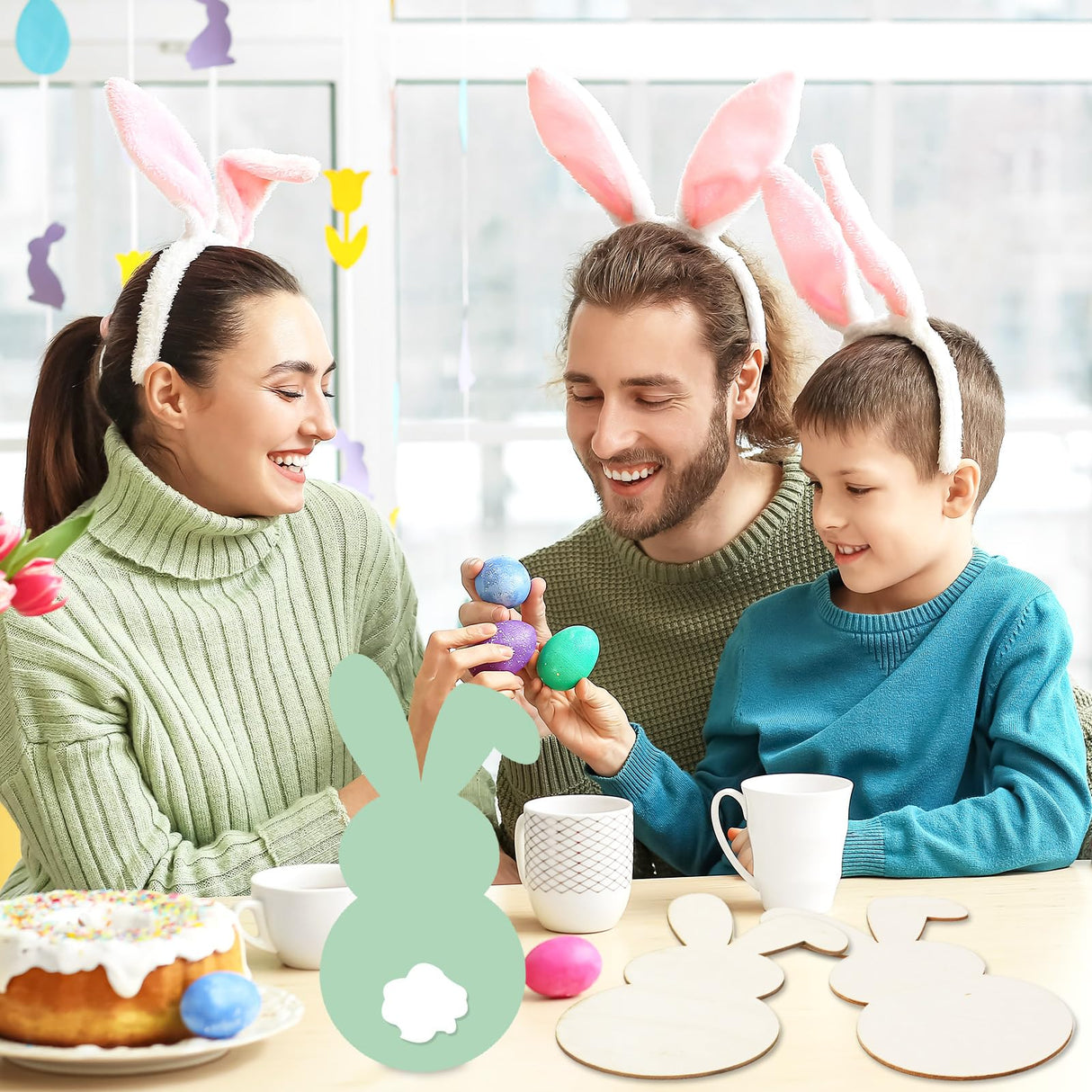 Whaline 4Pcs Easter Wooden Bunny Cutouts 9.8 x 5.1 Inch Unfinished Wooden Bunny Slices Signs Wood Rabbit Ornament for Spring Easter DIY Painting Whaline