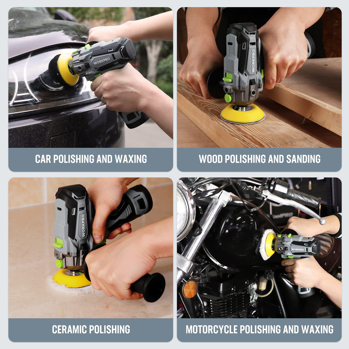WORKPRO 12V Cordless Polisher, 3" Mini Car Detailing Buffer & Sander Machine Kit with 2 Li-Ion Batteries, Variable Speed Trigger for Auto/DIY WORKPRO