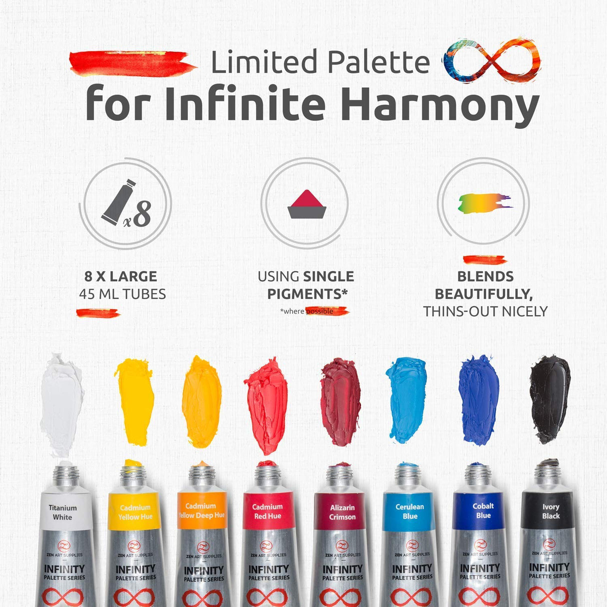 ZenART Non-Toxic Oil Paint Set for Professional Artists - 2 x 8 x 45ml Tubes - Bundle of Impressionist, and Essential Palette of Eco-friendly Paint ZenART Supplies