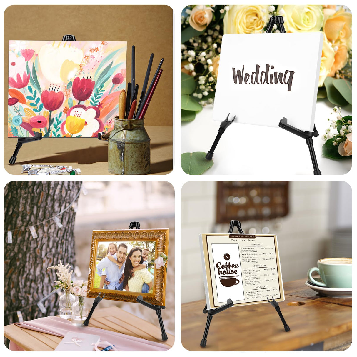 AROIC 14'' Tabletop Instant Display Easel, 12 Pack Black Small Steel Portable & Adjustable Collapsible Table Tripod Easels Stand, for Canvas AROIC