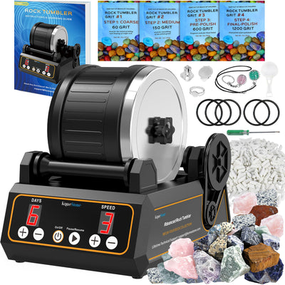 KomeStone Rock Tumbler Kit, K1 Professional Large 2.5LB Capacity Edition - Memory Function, Digital Timer & Variable Speeds: Create Stunning Gems
