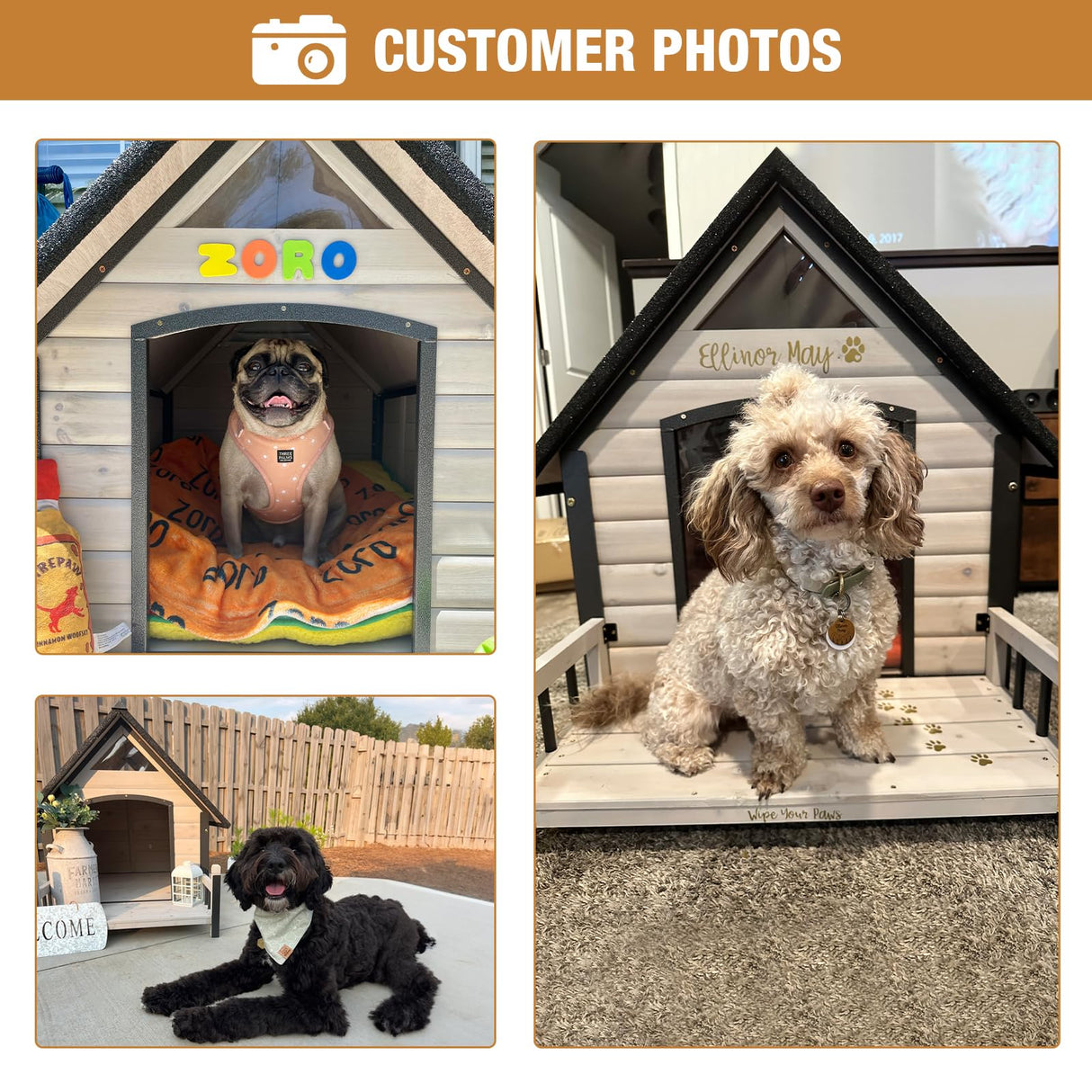 Dog House with Anti-Bite Metal Iron Frame Outdoor Wooden Dog Kennel Indoor Puppy Shelter for Small Medium Large Dogs Weatherproof(Off-White) GUTINNEEN