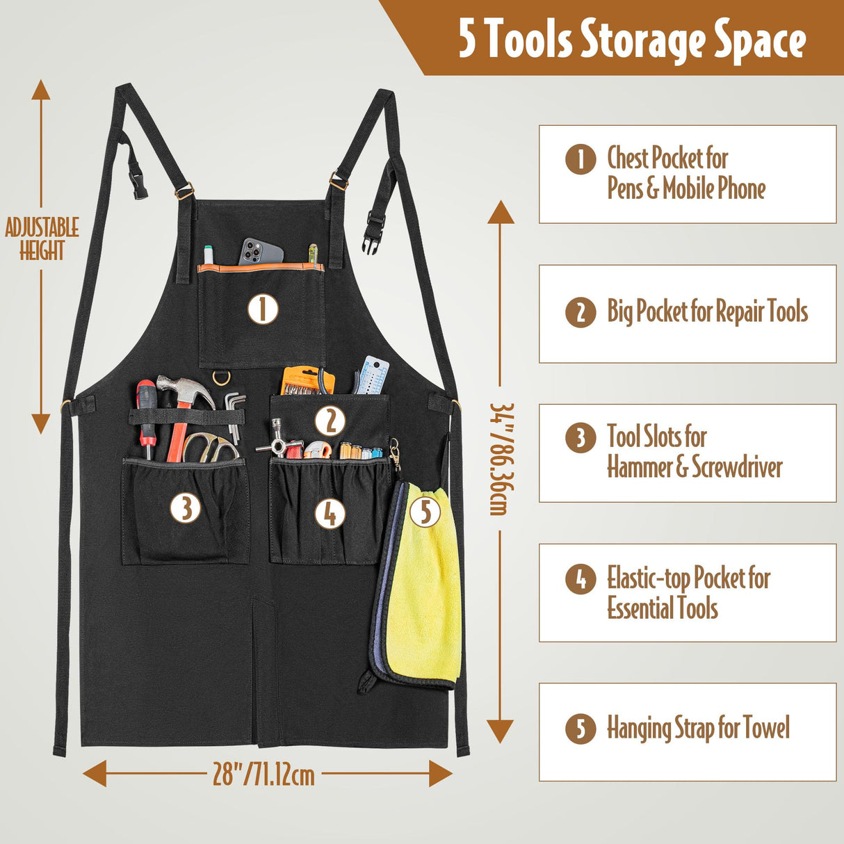 HODRANT Work Tool Apron, Heavy-duty Canvas Woodworking Apron for Men & Women with Dual Shoulder Straps & Adjustable Buckle, Utility Shop Apron for HODRANT