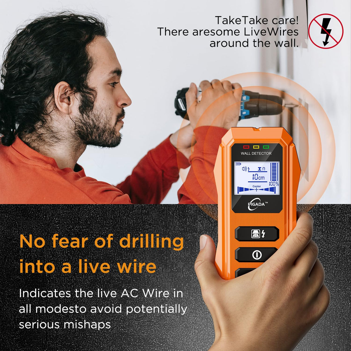 Stud Finder up to 4.7inch Contain Protecting Pouch,Wall Scanner 6 in 1 Beam Finders with Intelligent Microprocessor Chip, Audio Alarm and HD LCD PIGADA