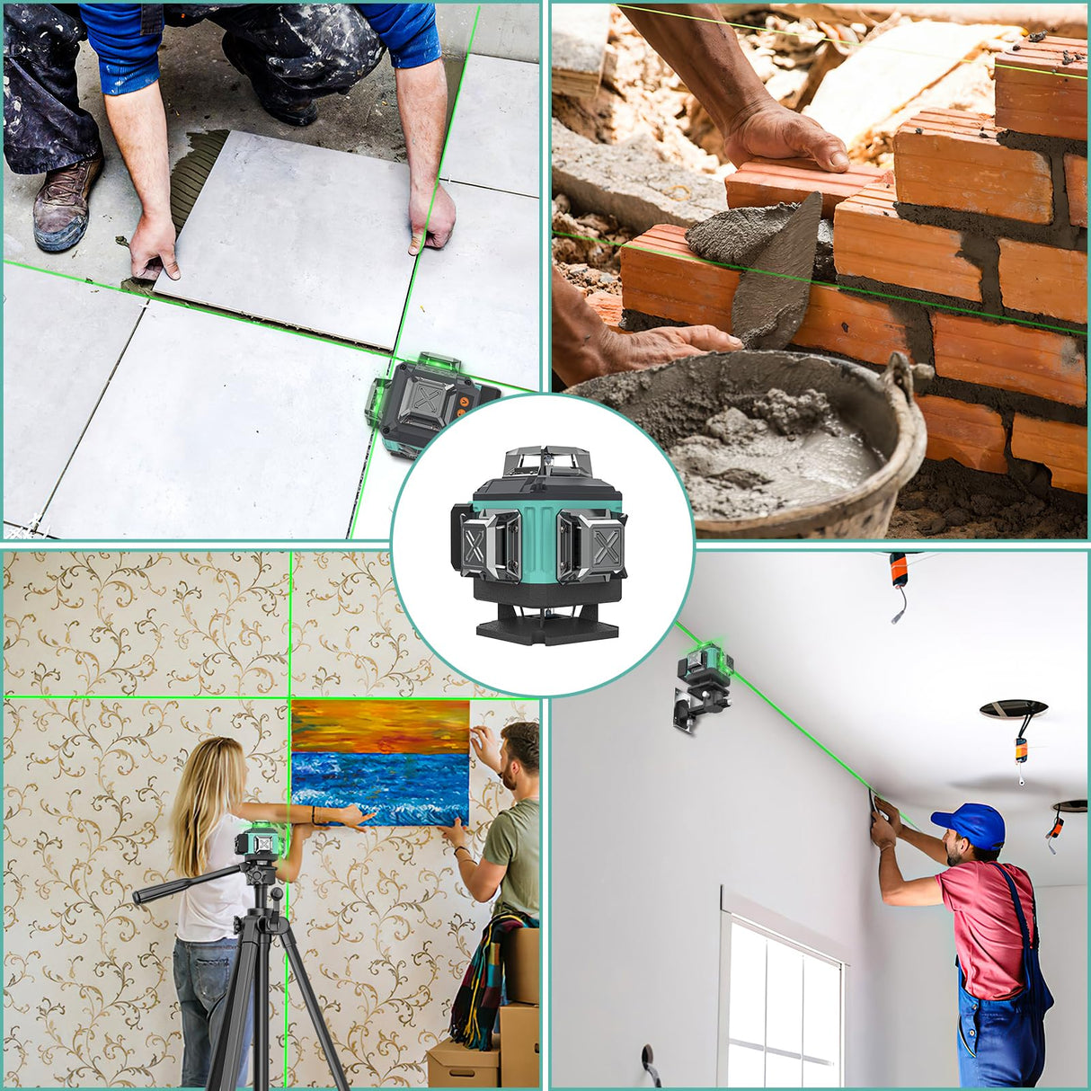 16 Lines Laser Level Self Leveling, 4x360° 4D Green Cross Line Lazer Level Tool with 2 Rechargable Batteries,Two 360° Vertical and Two 360° Catlyn