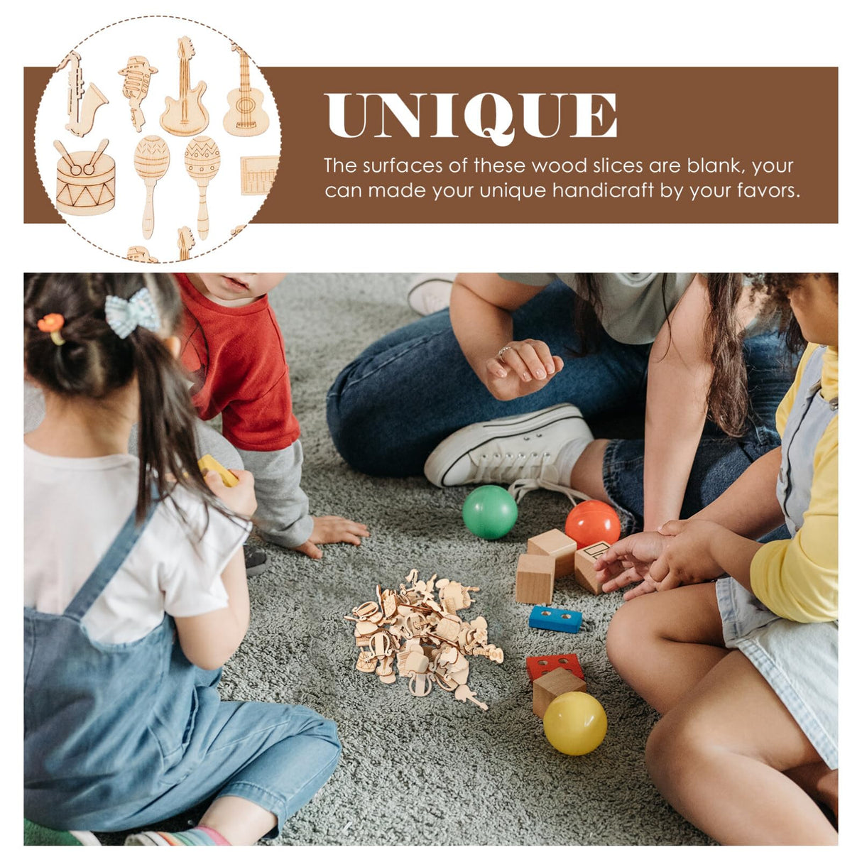 Operitacx 100pcs Unfinished Wood Ornaments Music Notes Wood Cutouts Music DIY Craft Embellishments Music Instrument Shape Unfinished Wood Decoration Operitacx