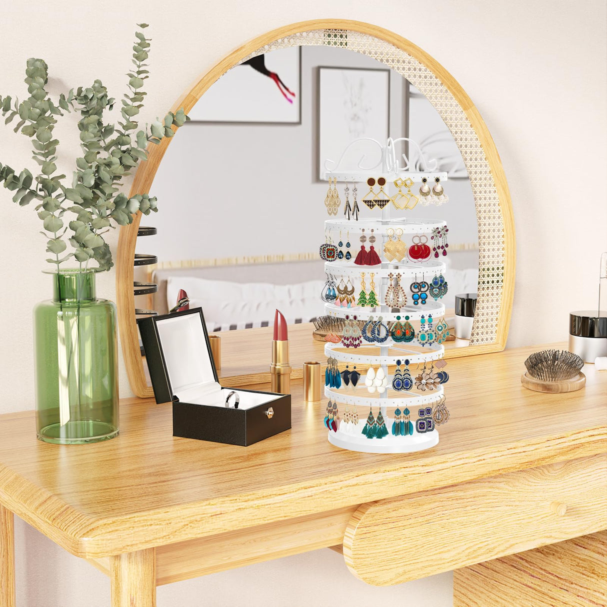 MODOWEY 6 Tier Rotating Earring Holder Organizer, Adjustable Metal Earring Display Stand Storage Rack, 264 Holes Earring Tree Organizer for Women MODOWEY