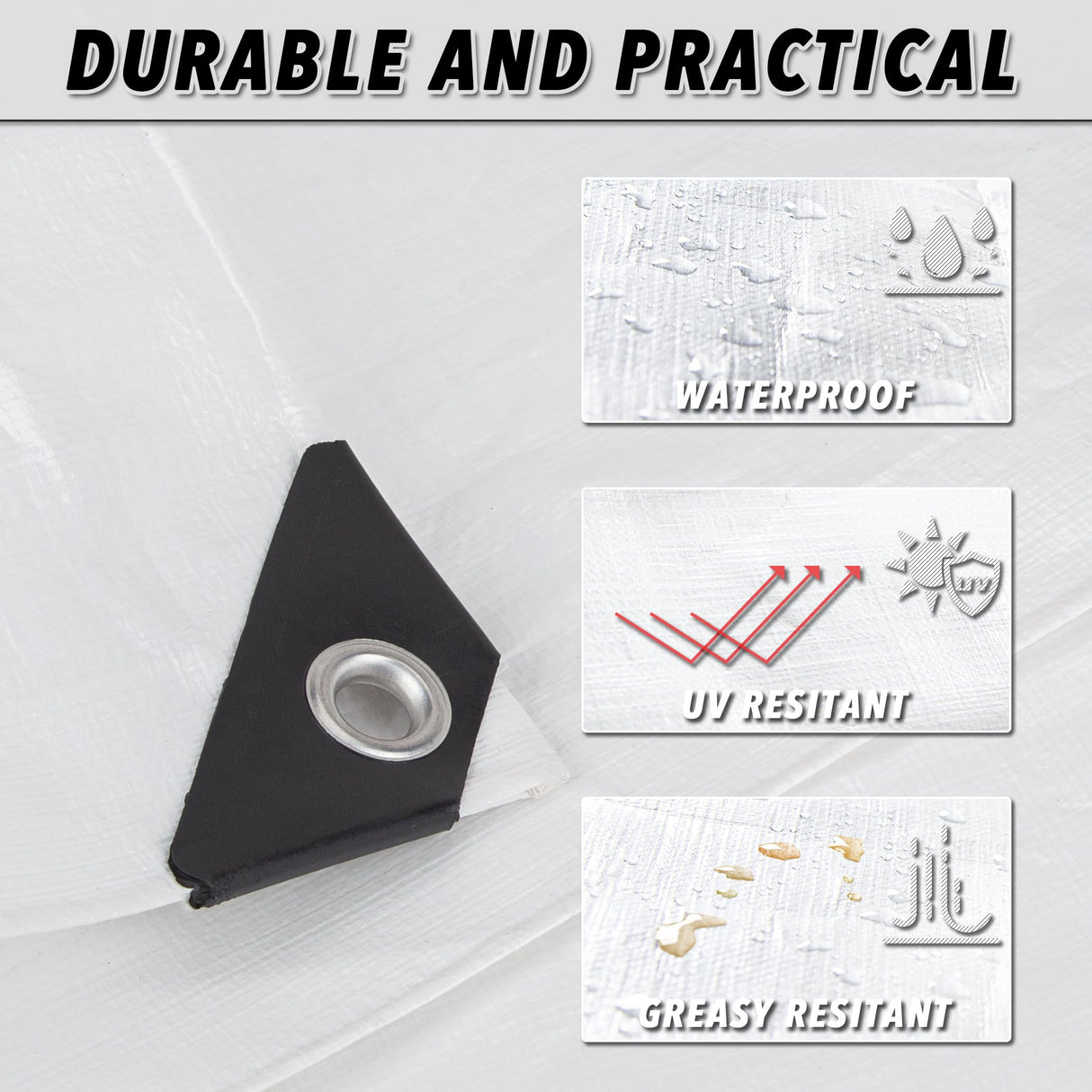 CARTMAN Finished Size 12x20 Feet 10 Mil White Heavy Duty Poly Tarp, Multipurpose Protective Cover, UV Resistant, Waterproof Poly Tarpaulin with CARTMAN