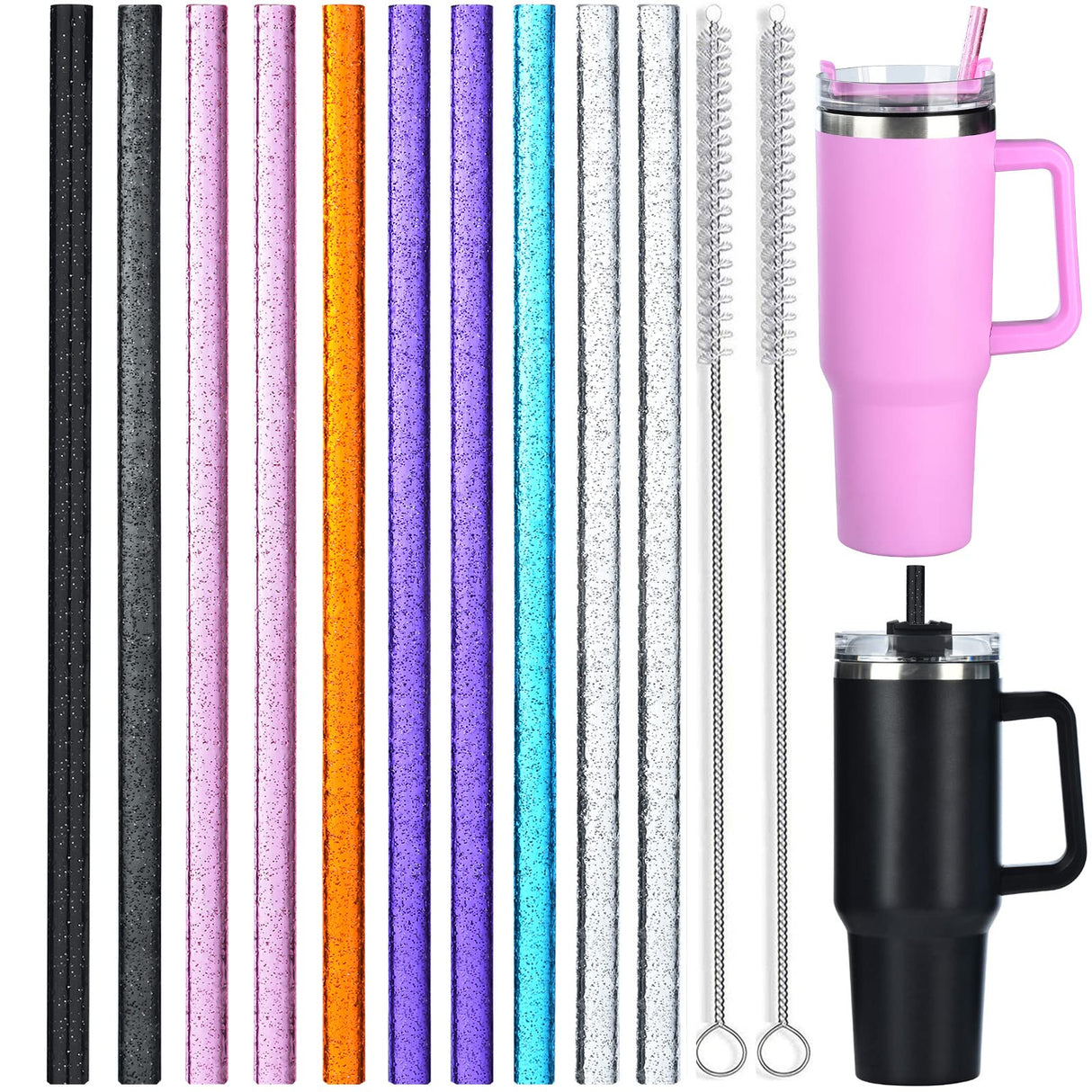 ALINK 10 Pack Color Replacement Straws for Stanley 40 oz 30 oz Tumbler, 12 in Long Reusable Plastic Glitter Straws for Stanley Cup Accessories, Half ALINK