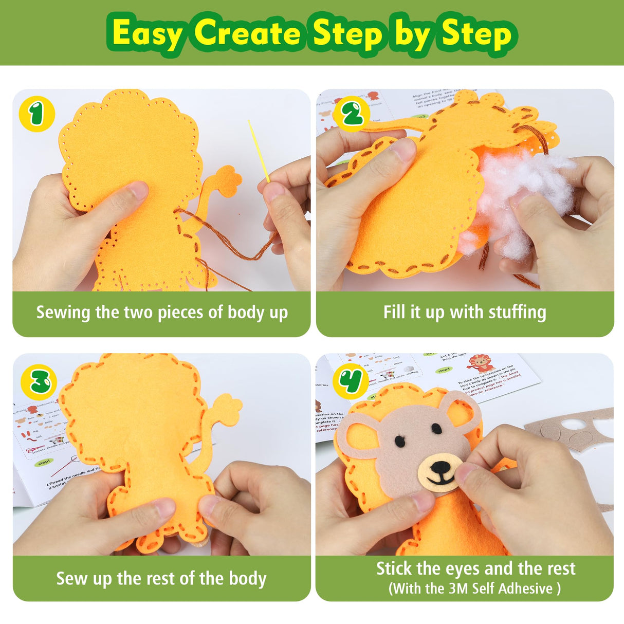 YEETIN Sewing Kit for Kids Ages 6+, Beginner Felt Sewing Craft Kit, DIY Jungle Stuffed Animals Making Set, Art Projects for Girls Toys, Learn to Sew YEETIN