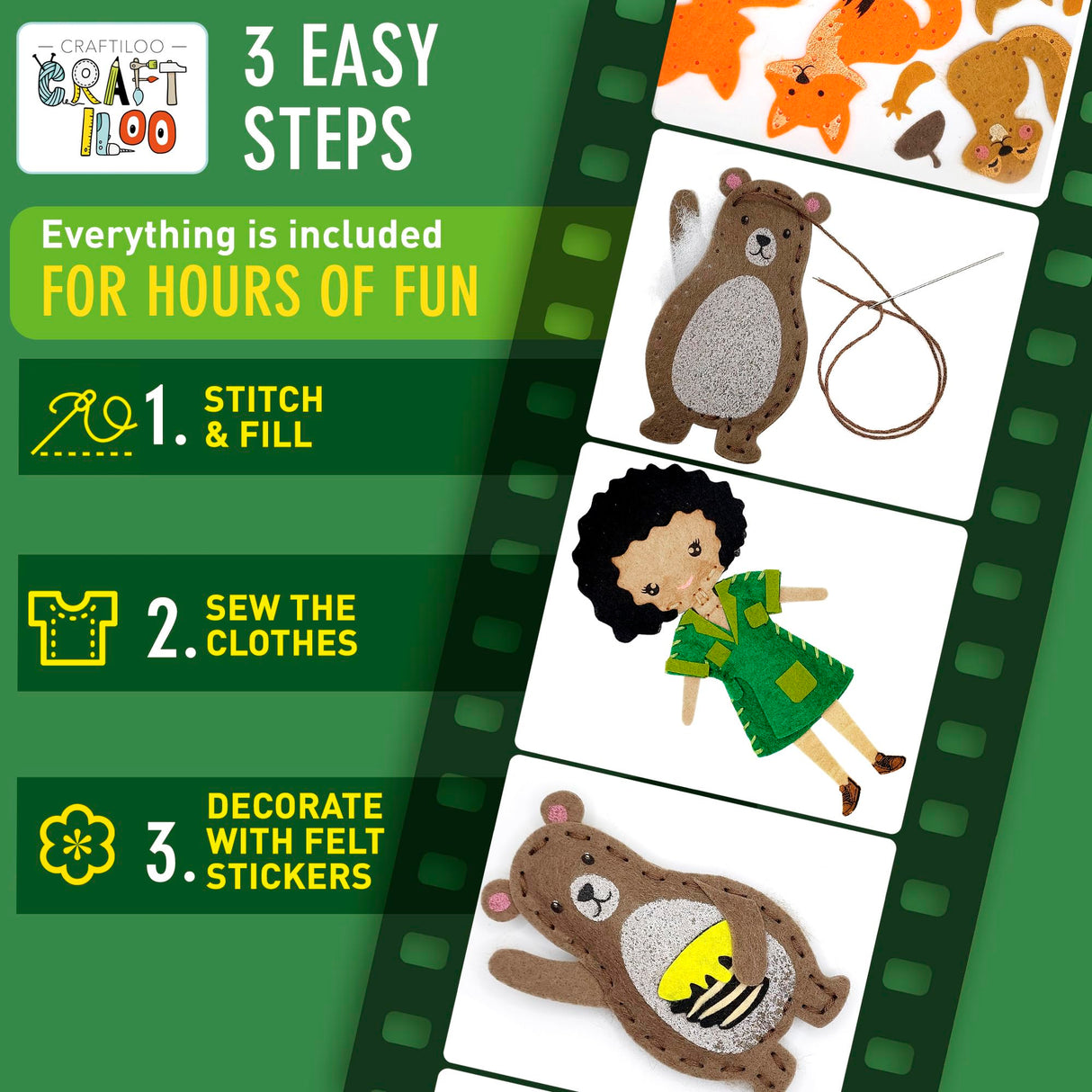 CRAFTILOO Woodland Sewing Kit for Kids, Fun and Educational Fairytale Craft Set for Boys and Girls Age 7-12, Sew Your Own Felt Forest Animal Craft CRAFTILOO