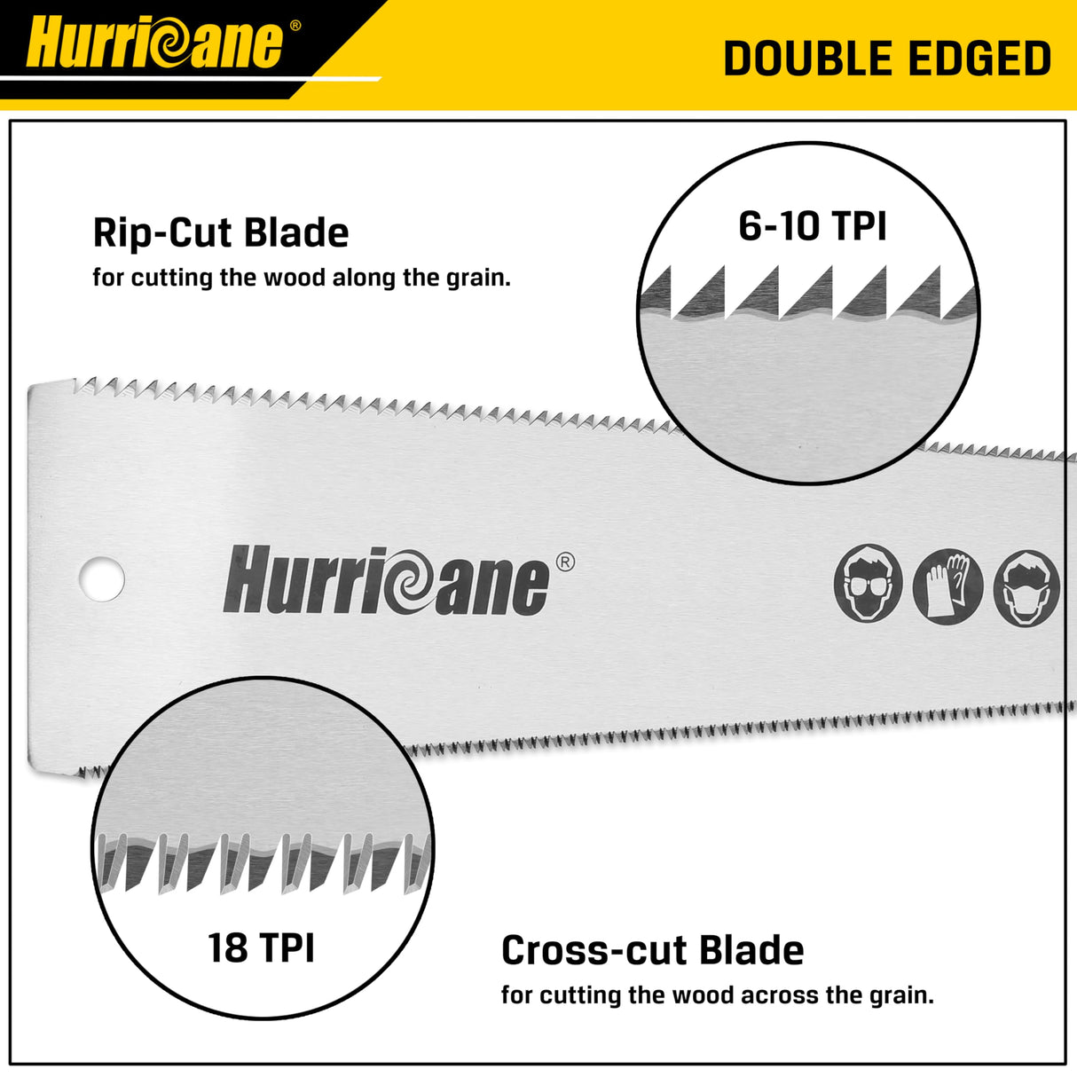 HURRICANE Japanese Pull Saw Hand Saw, 10 Inch (250mm) Flush Cut Saw Woodworking Tools, Double Edge Sided, SK 5 Flexible Blade, 6-10/18 TPI, Non-slip HURRICANE