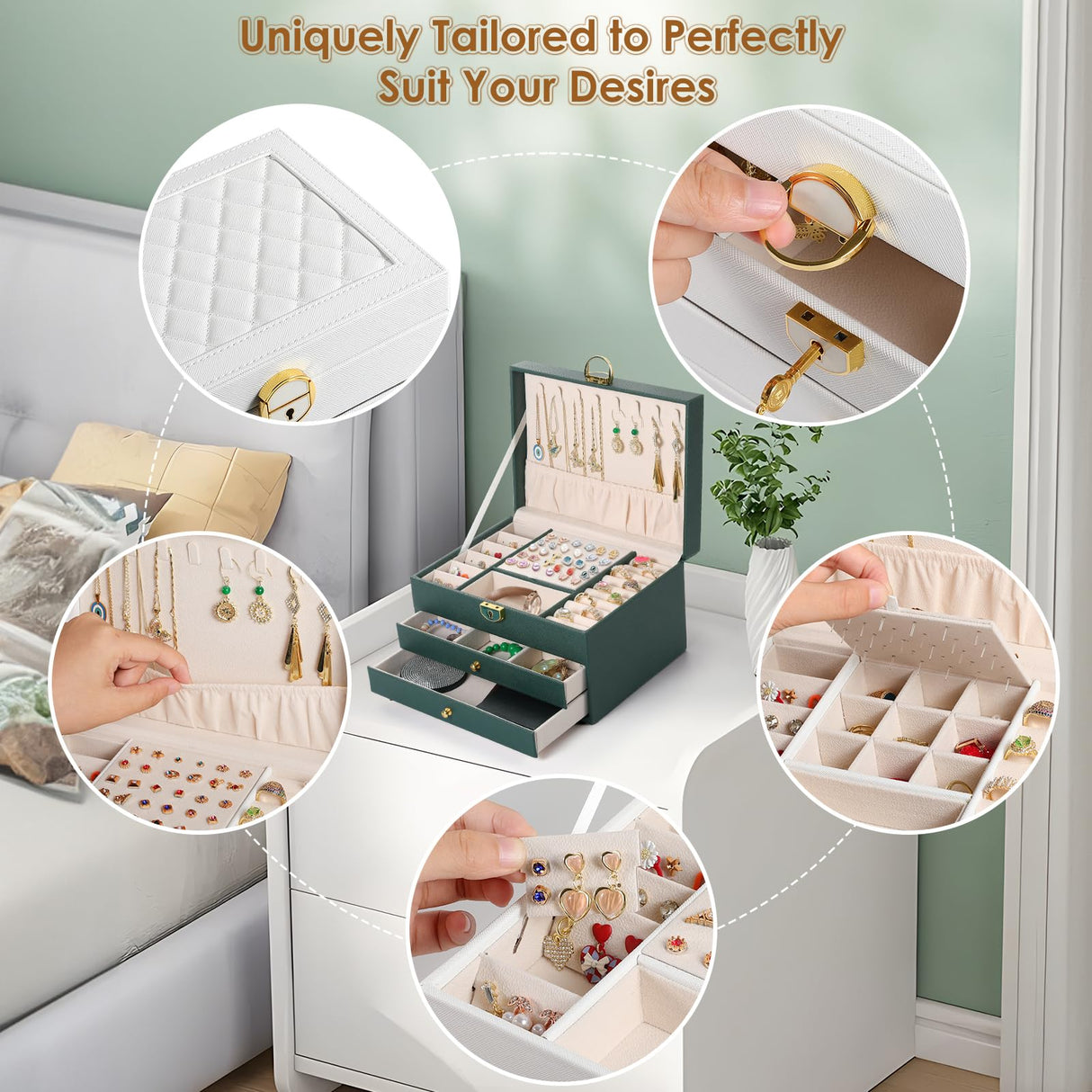 coobest 3 Layer Jewelry Box, Jewelry Holder Organizer with Jewelry Organizer Drawer, Large Jewelry Boxes & Organizer with Velvet Earring Organizer, coobest