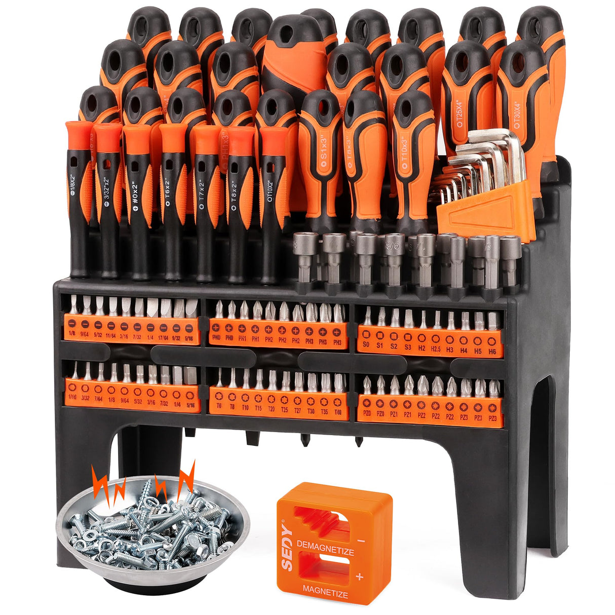 124-Piece Ultimate Screwdriver Set with Magnetic Tips & Racking, Premium Screw Driver Bits, Pricision Screwdrivers, Allen Keys, Nut Drivers and More SEDY