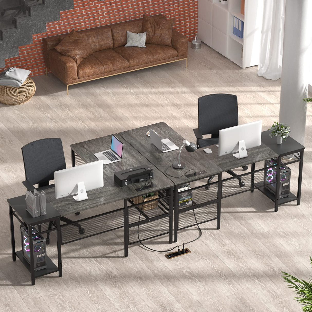 L-Shaped Computer Desk with USB Charging Port and Power Outlet - Unikito Industrial Reversible Corner Desk with Storage Shelves for Gaming and Office Use Unikito