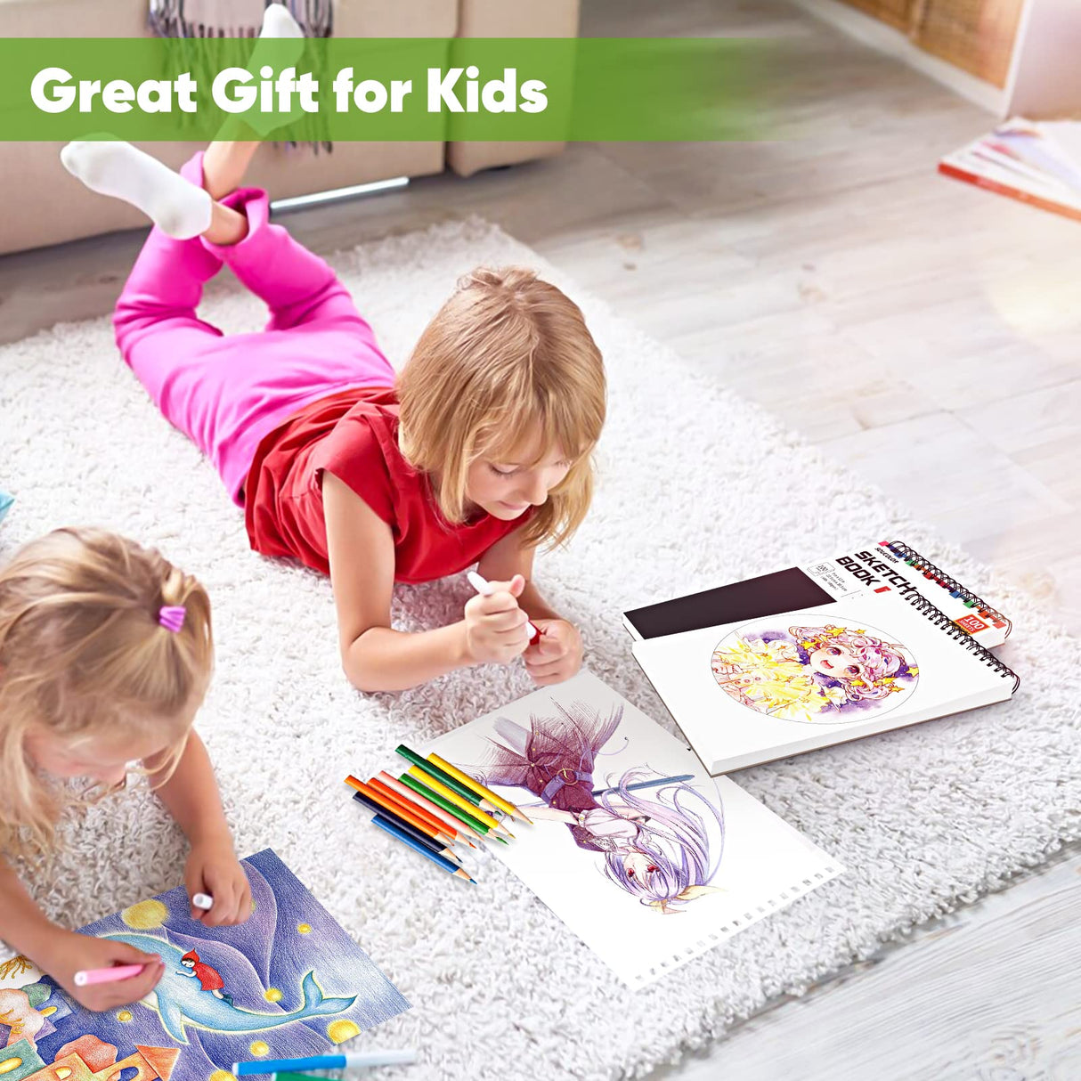 Soucolor 9" x 12" Sketch Book, 1-Pack 100 Sheets Spiral Bound Art Sketchbook, Acid Free (68lb/100gsm) Artist Drawing Book Paper Painting Sketching Soucolor