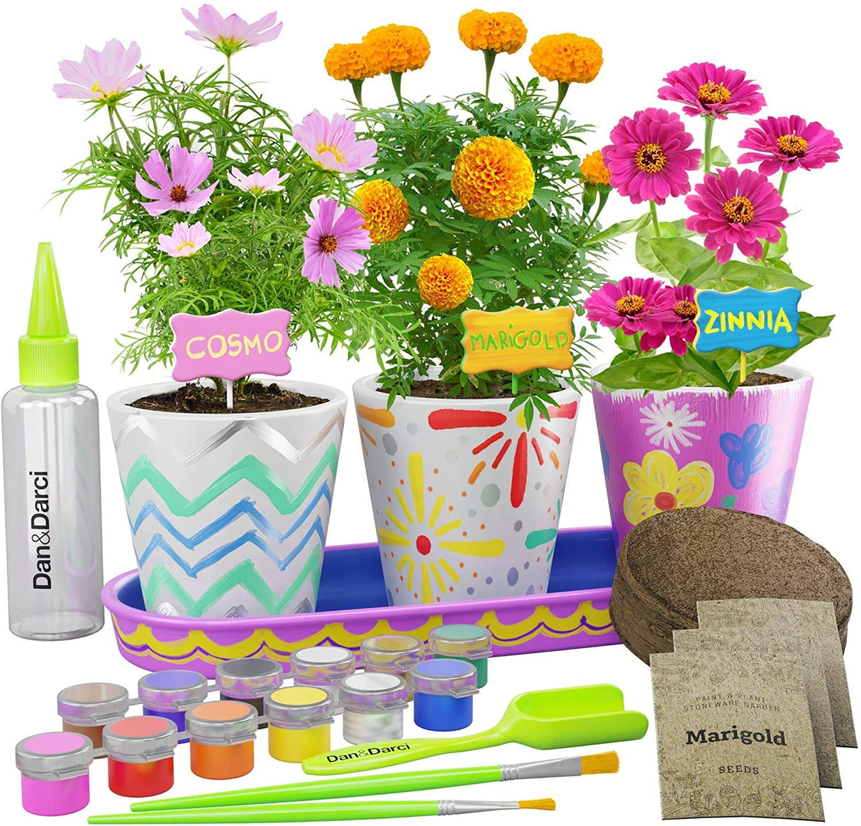 Paint & Plant Stoneware Flower Gardening Kit - Gifts for Girls & Boys Ages 4 -12 - Kids Arts & Crafts Project Science Birthday Gift, STEM Activity Dan&Darci