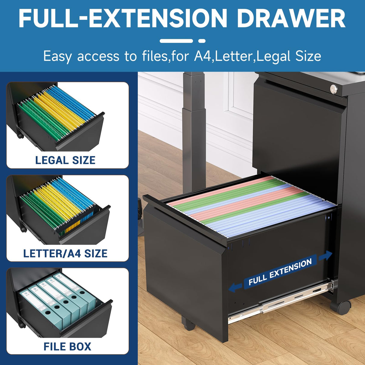 AFAIF 2 Drawer File Cabinet with Lock, Office File Cabinet, Under Desk Small File Cabinet for Home Office, Metal Rolling Vertical Filing Cabinet for AFAIF