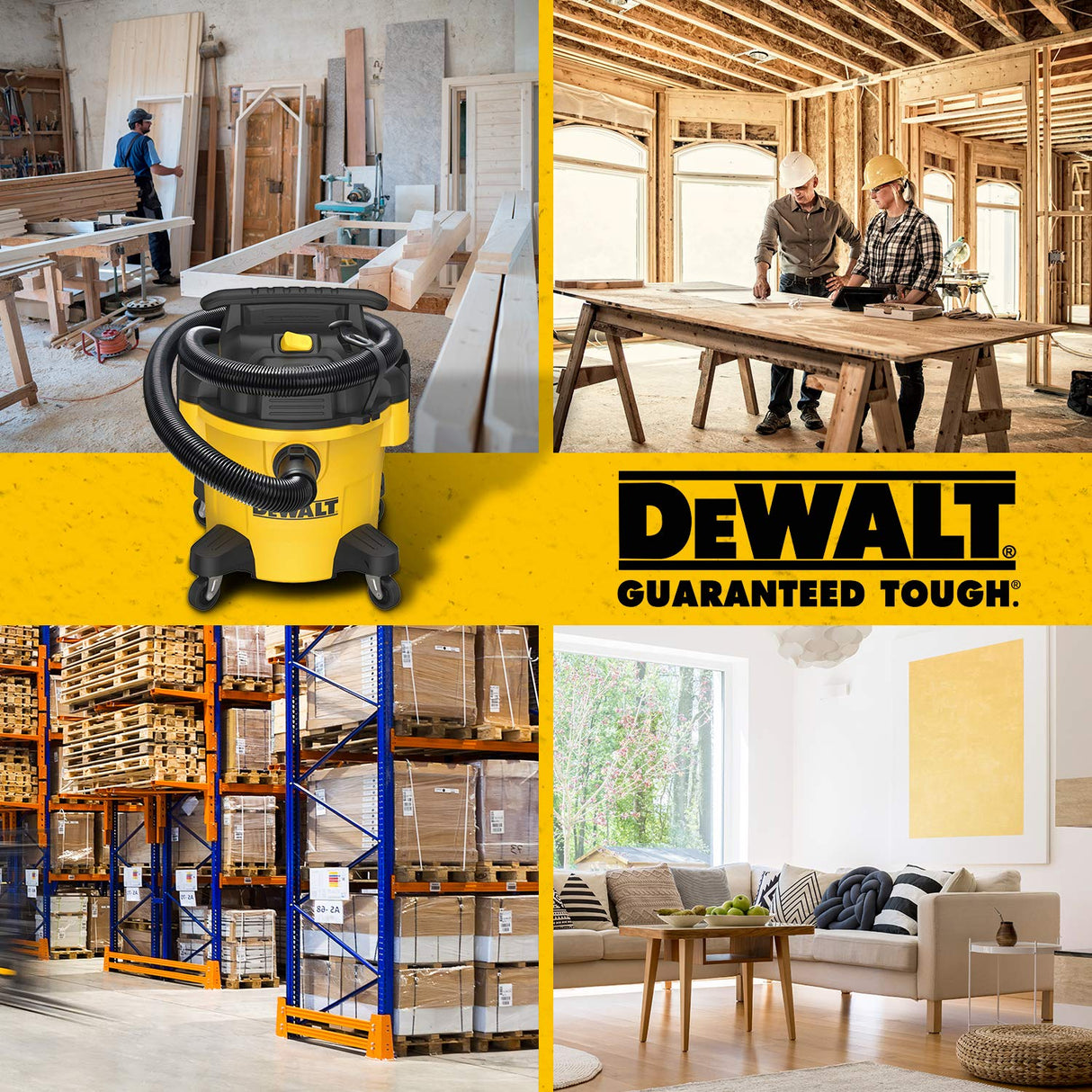 DEWALT DXV05P 5Gallon Poly Wet/Dry, 4 Peak HP Shop Vacuums, 5 Gallon, Yellow+Black DEWALT