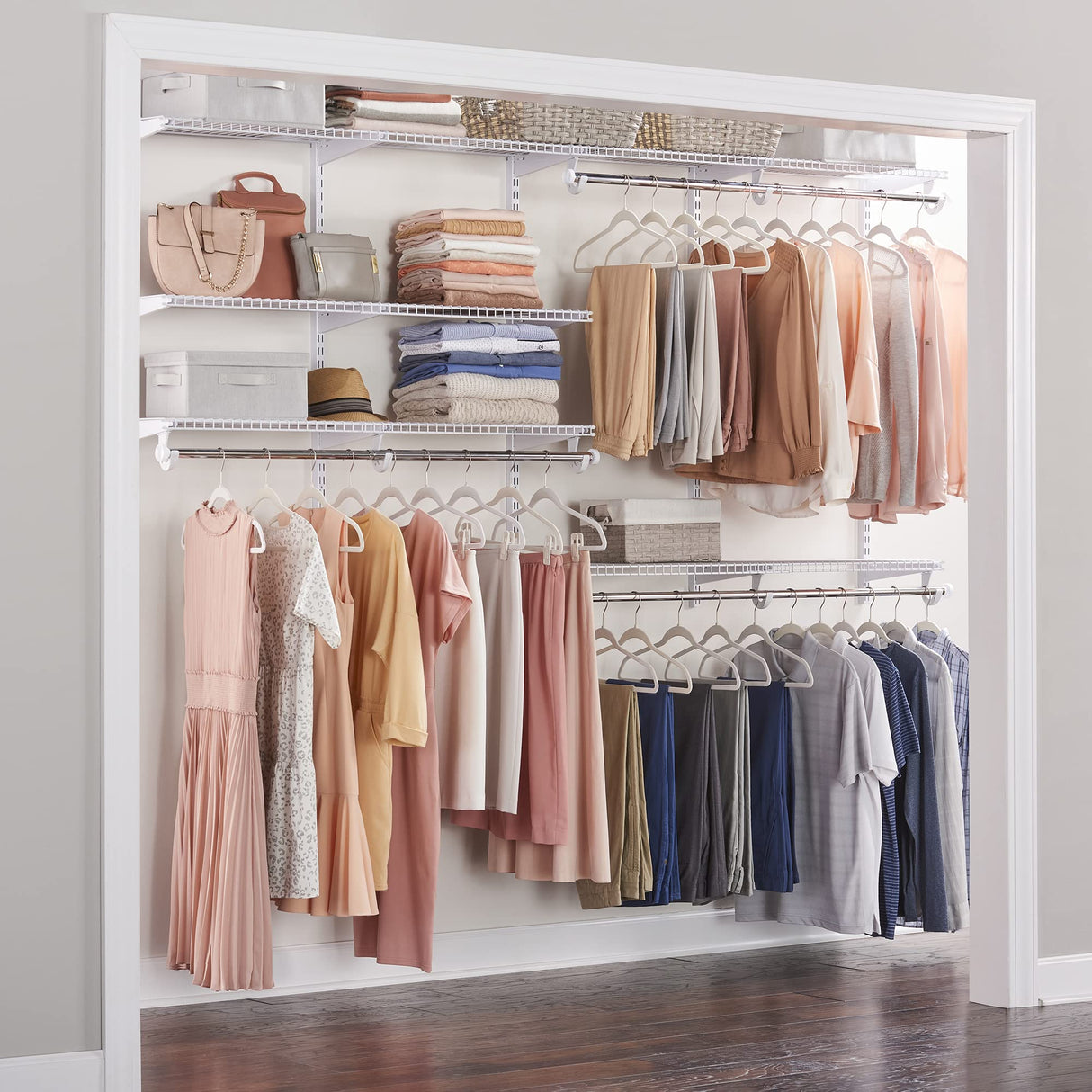 Rubbermaid Configurations Deluxe Closet Kit, White, 4-8 Ft., Wire Shelving Kit with Expandable Shelving and Telescoping Rods, Custom Closet Rubbermaid