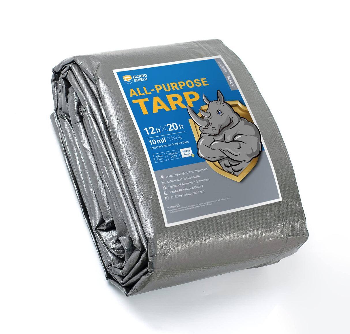 GUARD SHIELD Heavy Duty Tarp 12x20 Feet Silver/Black Multi Purpose Thick Waterproof Poly Tarp Cover 10mil GUARD SHIELD