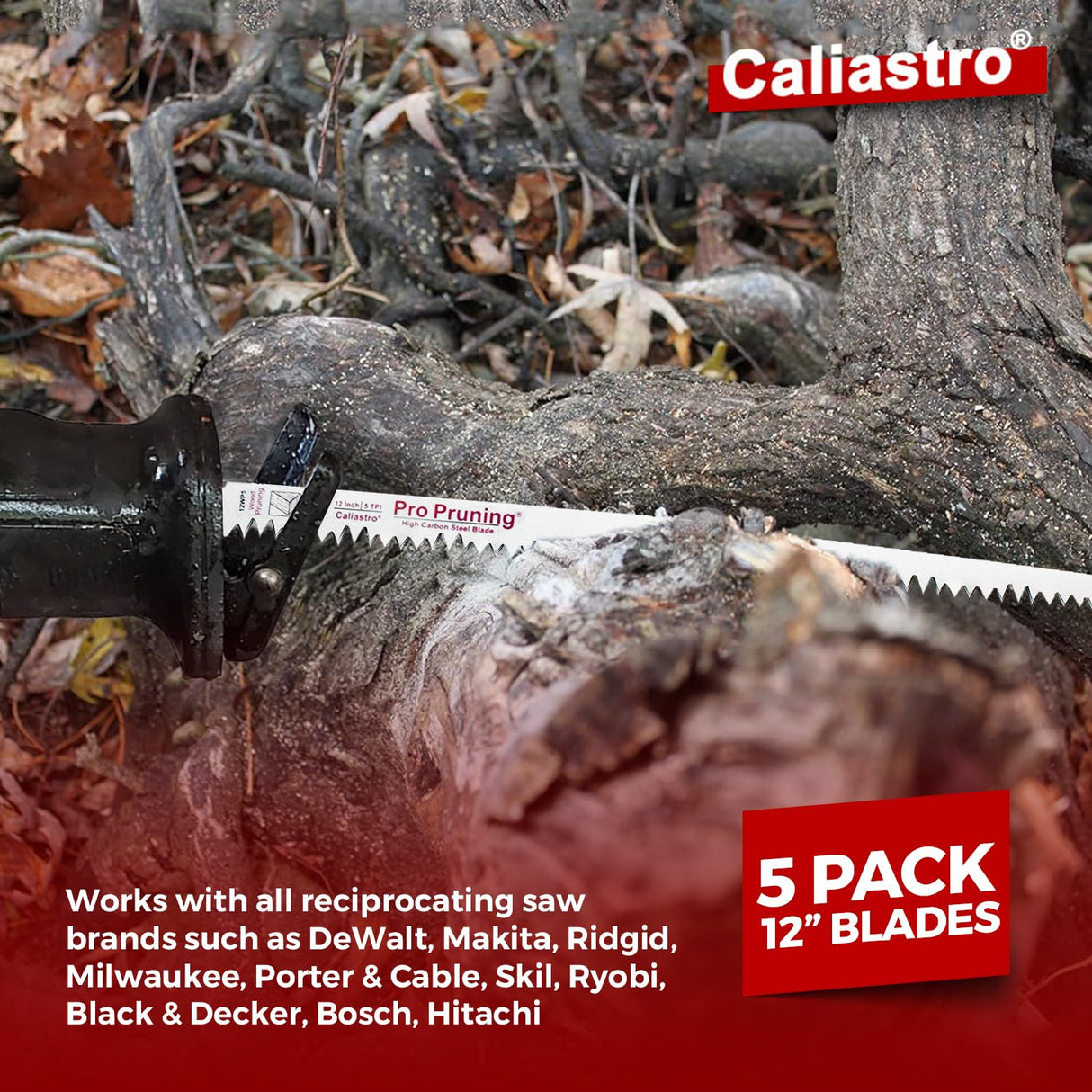 Caliastro 12-Inch Wood Pruning Saw Blades for Reciprocating/Sawzall Saws - 5 Pack Caliastro